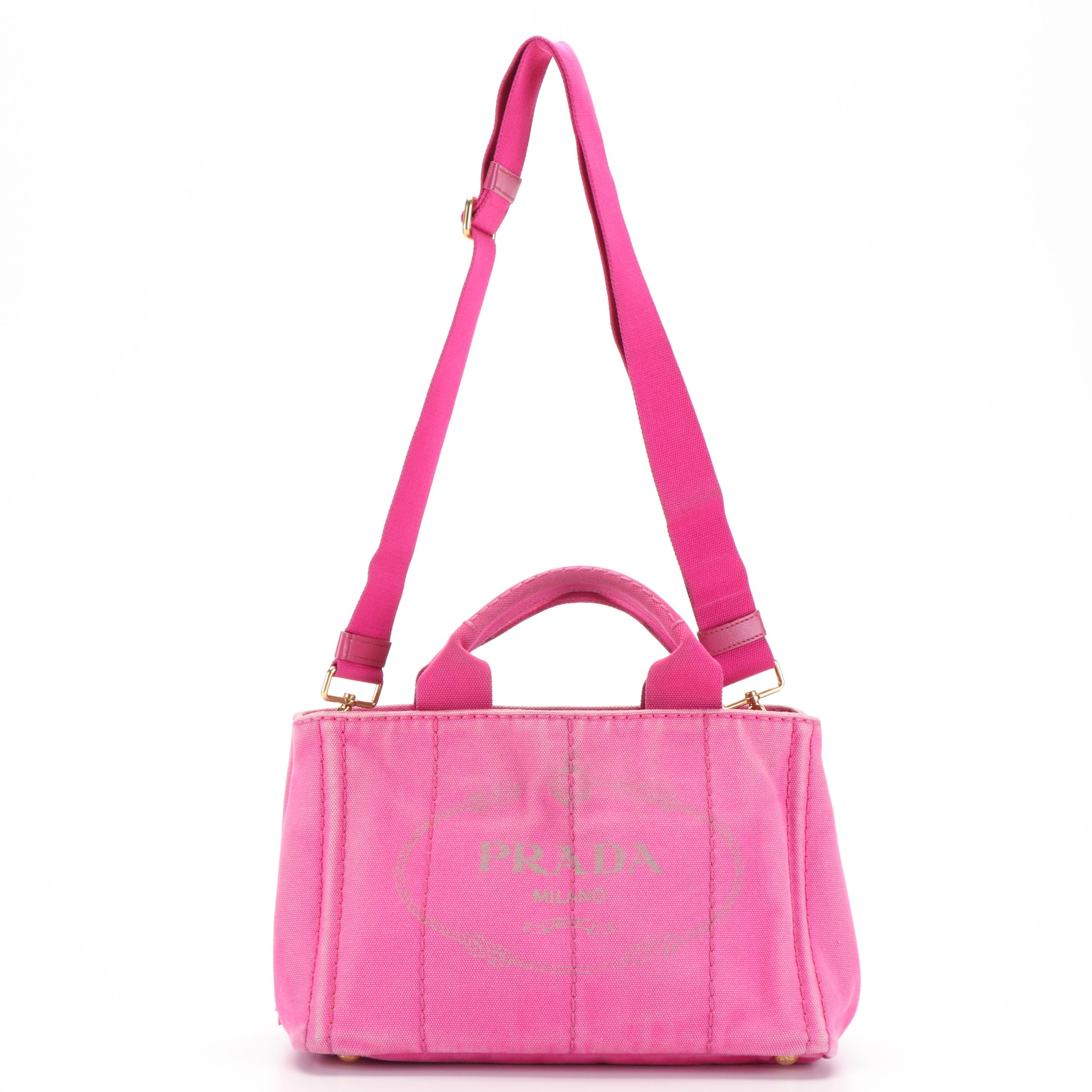 Prada Pink Canvas Canapa Logo Satchel