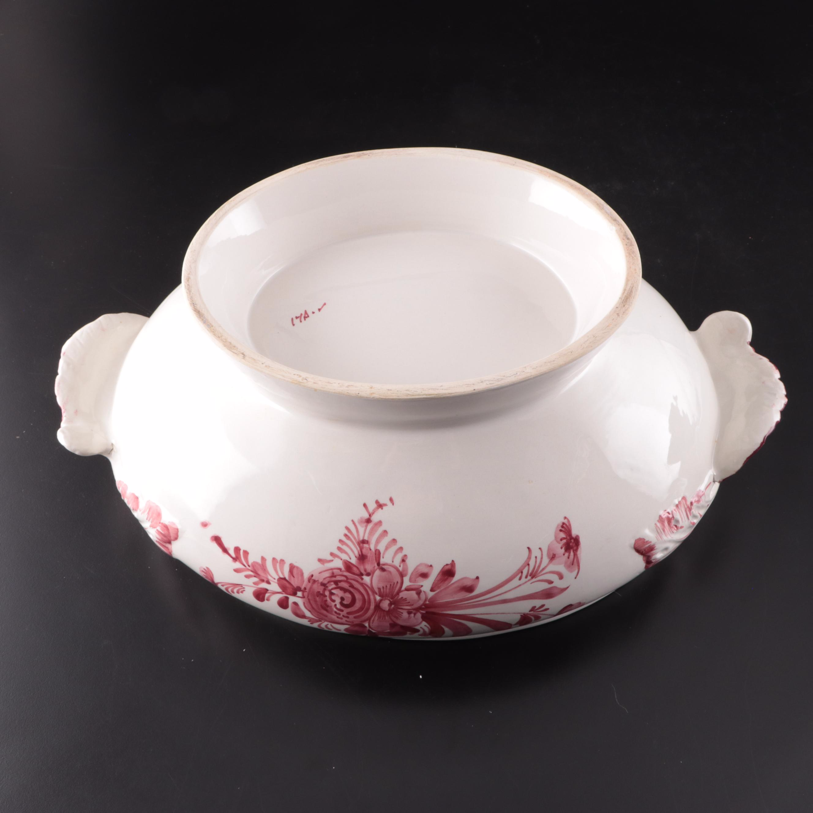 Ceramic Spittoon with Painted Snowy Scene and More