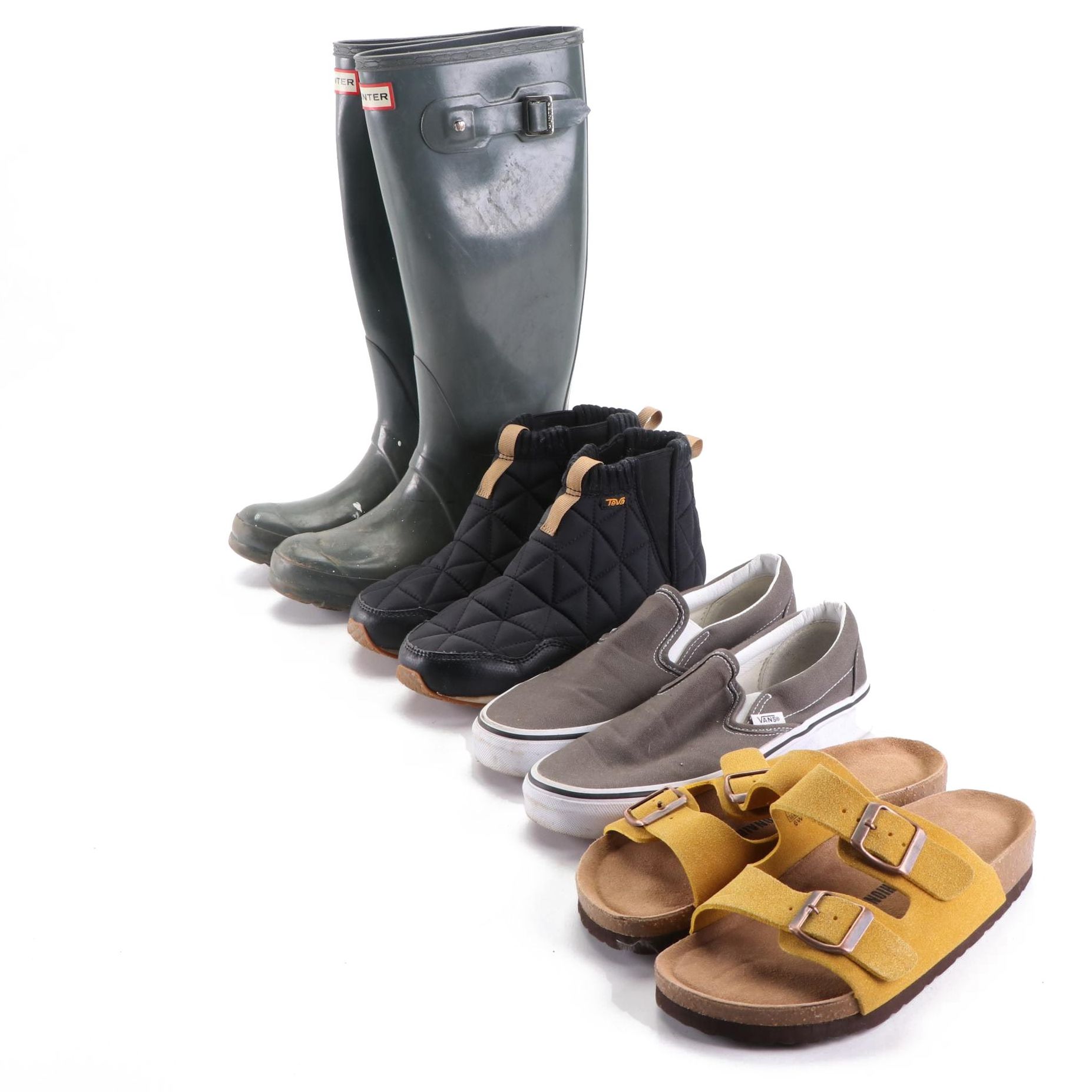 Hunter Rain Boots, Cushionaire Sandals, Teva Midi Boots, & Vans Slip-On Shoes