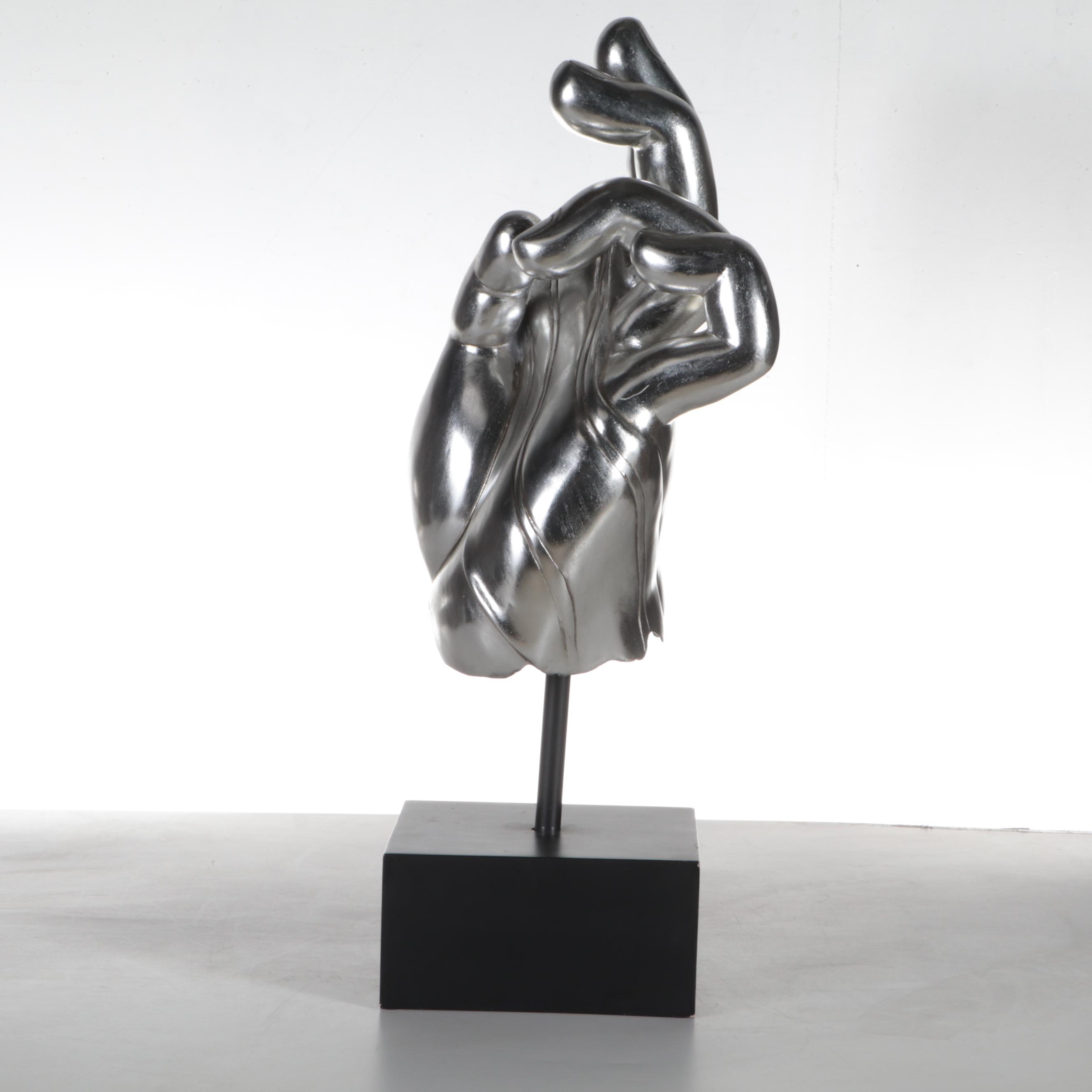 Metal Hand Sculpture on Painted Black Stand, 21st Century