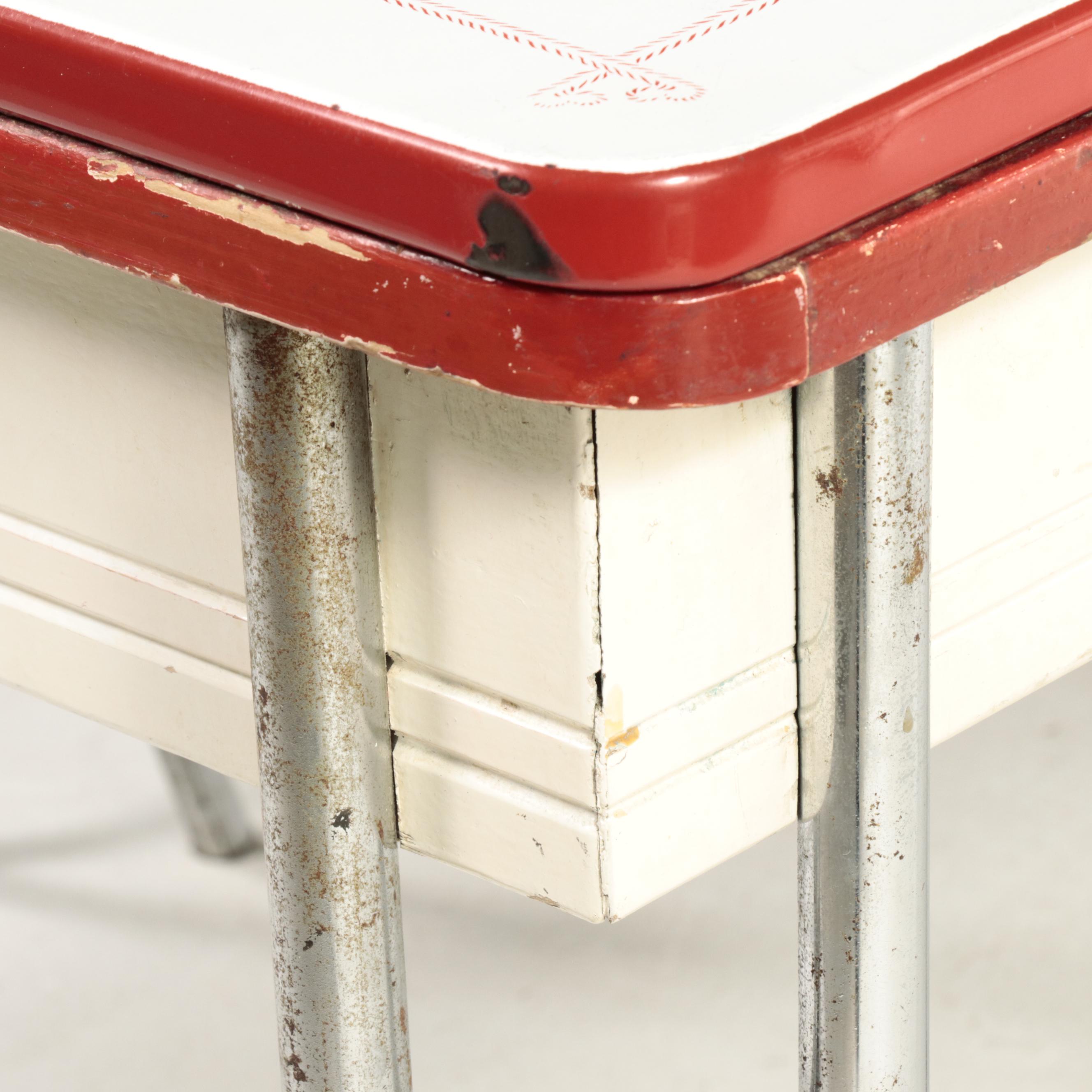 Enameled Top and Chromed Metal Draw Leaf Dining Table, 1950s