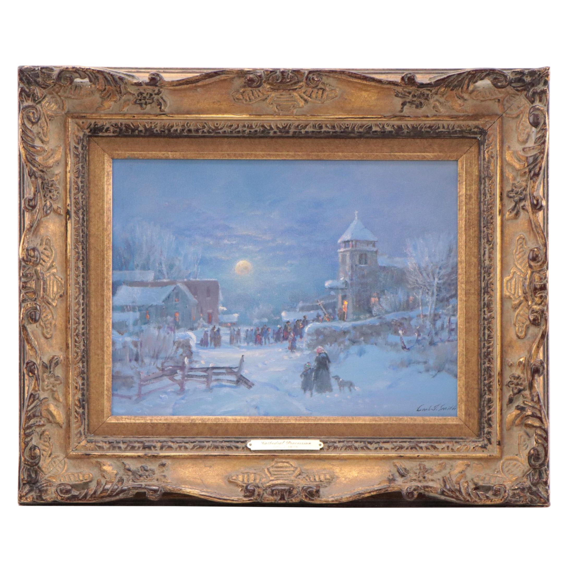 Carl J. Smith Landscape Oil Painting "Cathedral Procession," Mid-20th Century