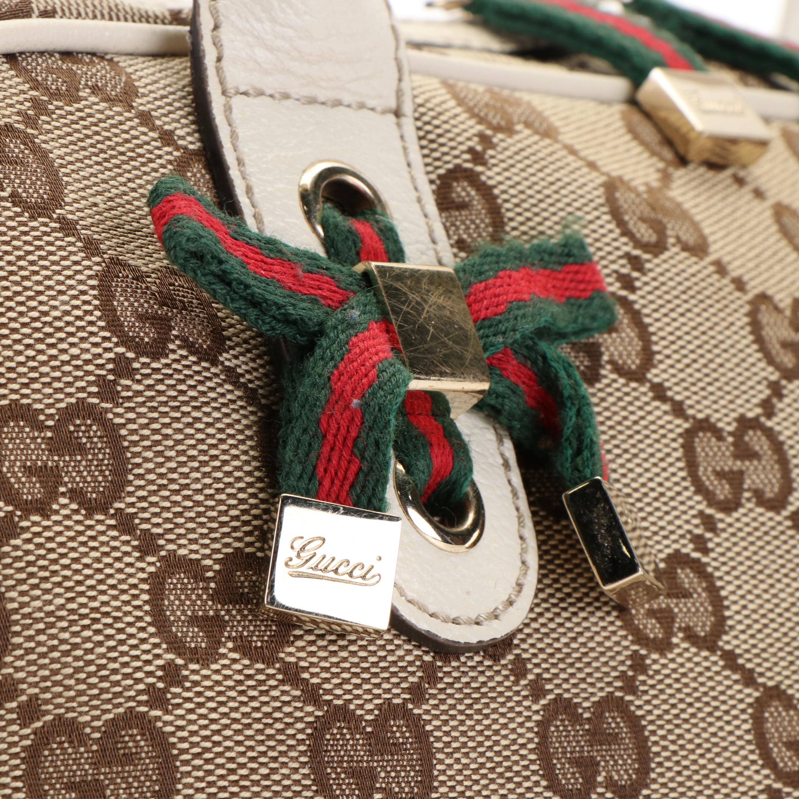 Gucci GG Princy Boston Small Handbag in GG Canvas and Cinghiale Leather