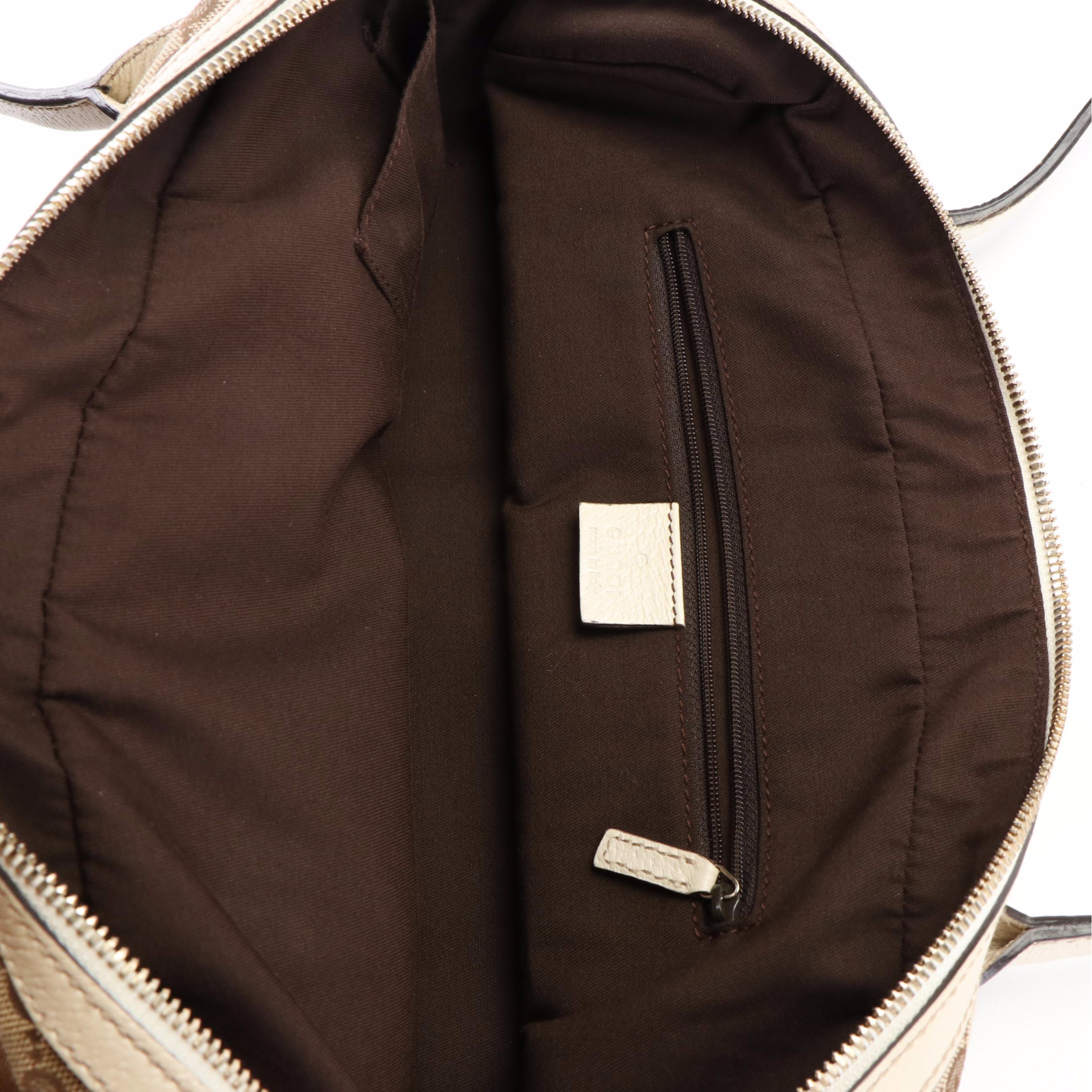 Gucci GG Princy Boston Small Handbag in GG Canvas and Cinghiale Leather