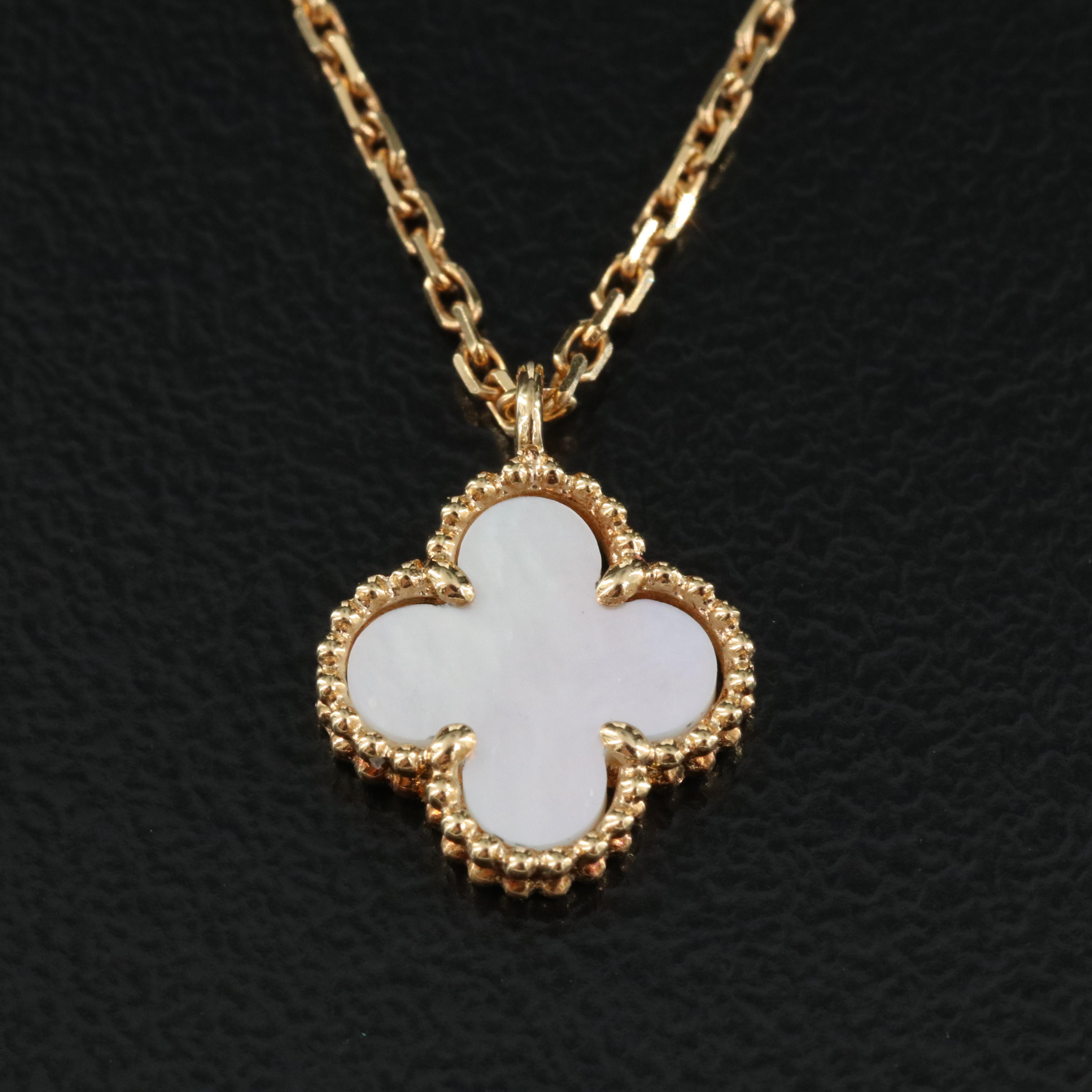 Van Cleef & Arpels "Alhambra" 18K Shell Quatrefoil Necklace