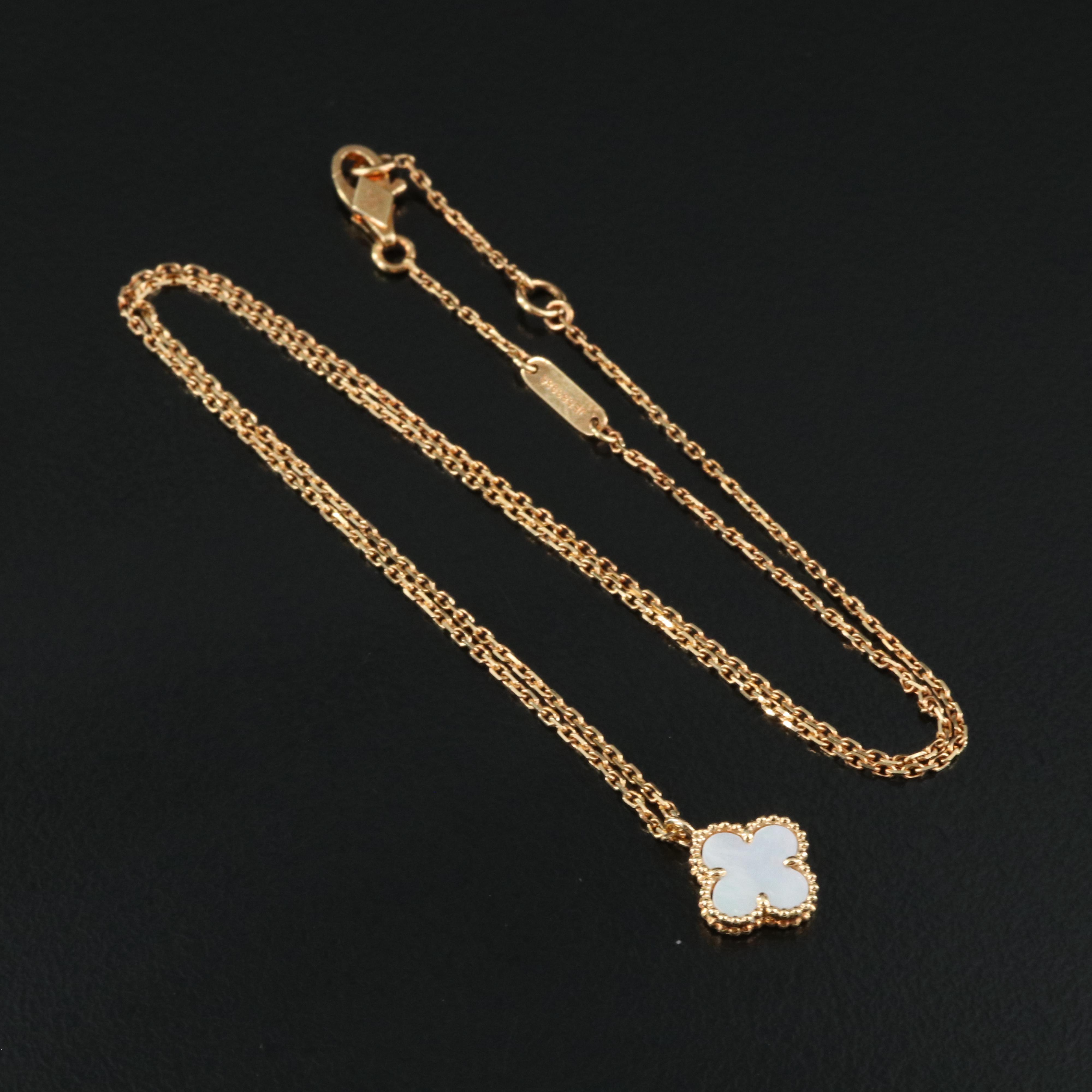 Van Cleef & Arpels "Alhambra" 18K Shell Quatrefoil Necklace