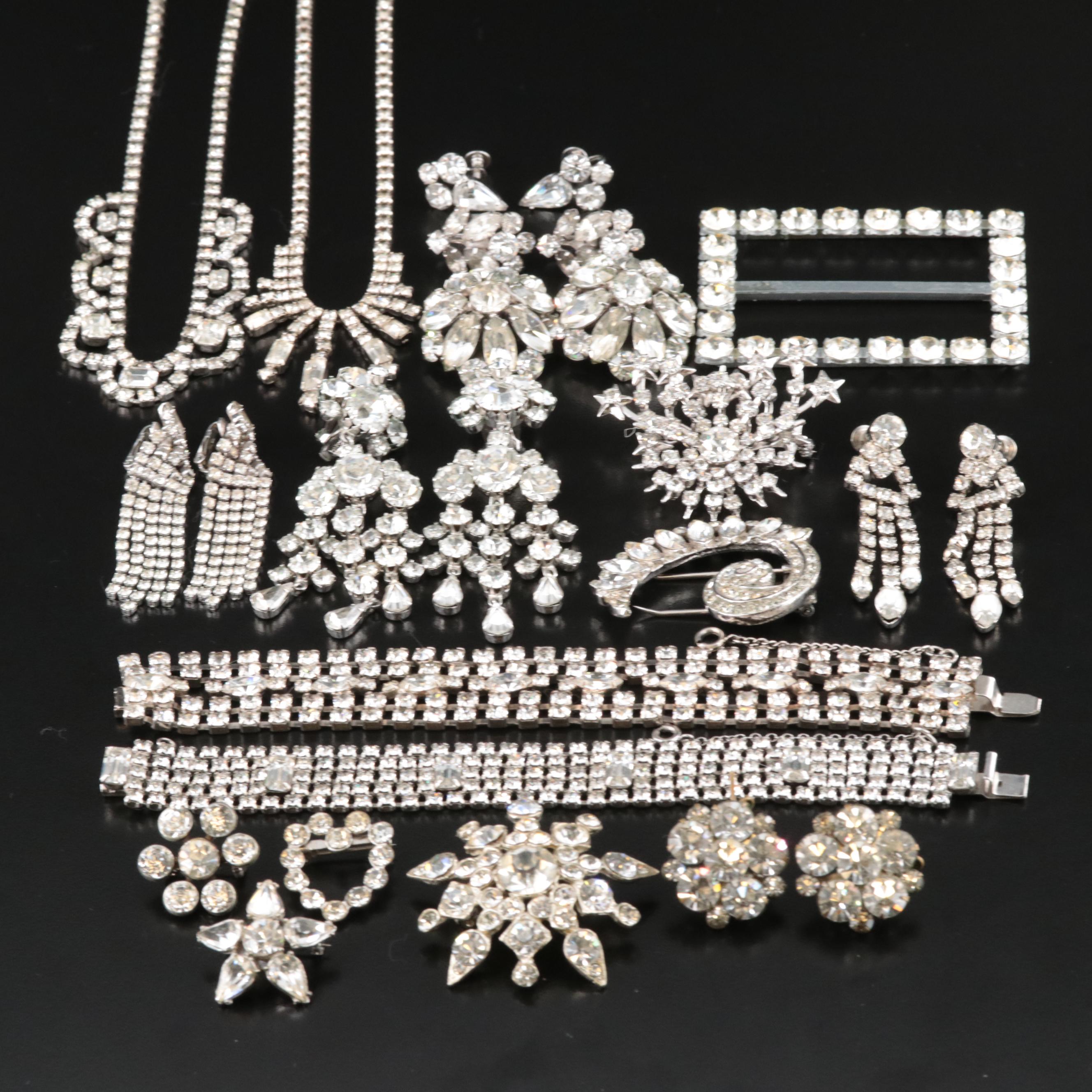 Vintage Collection of Rhinestone Jewelry and Buckle