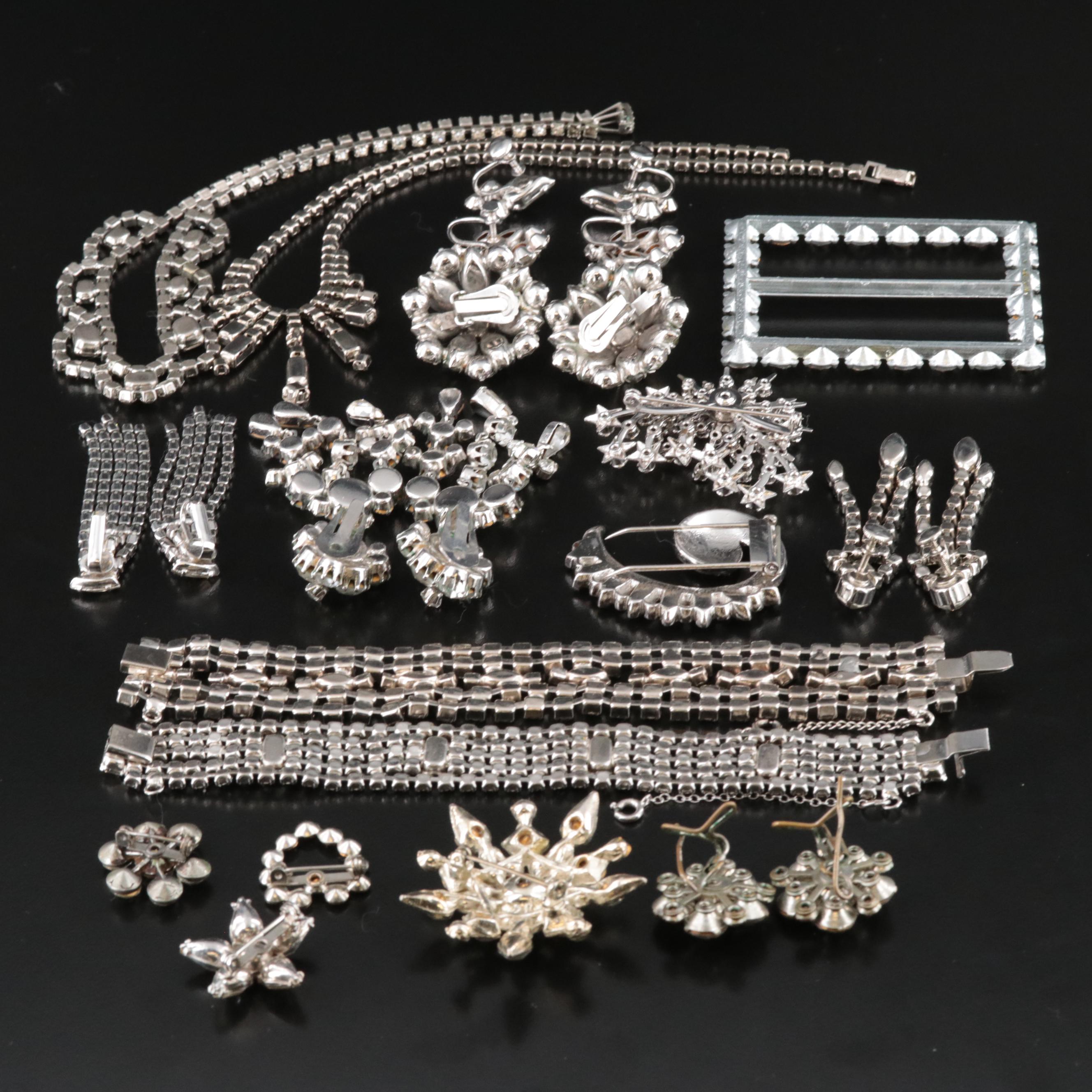 Vintage Collection of Rhinestone Jewelry and Buckle