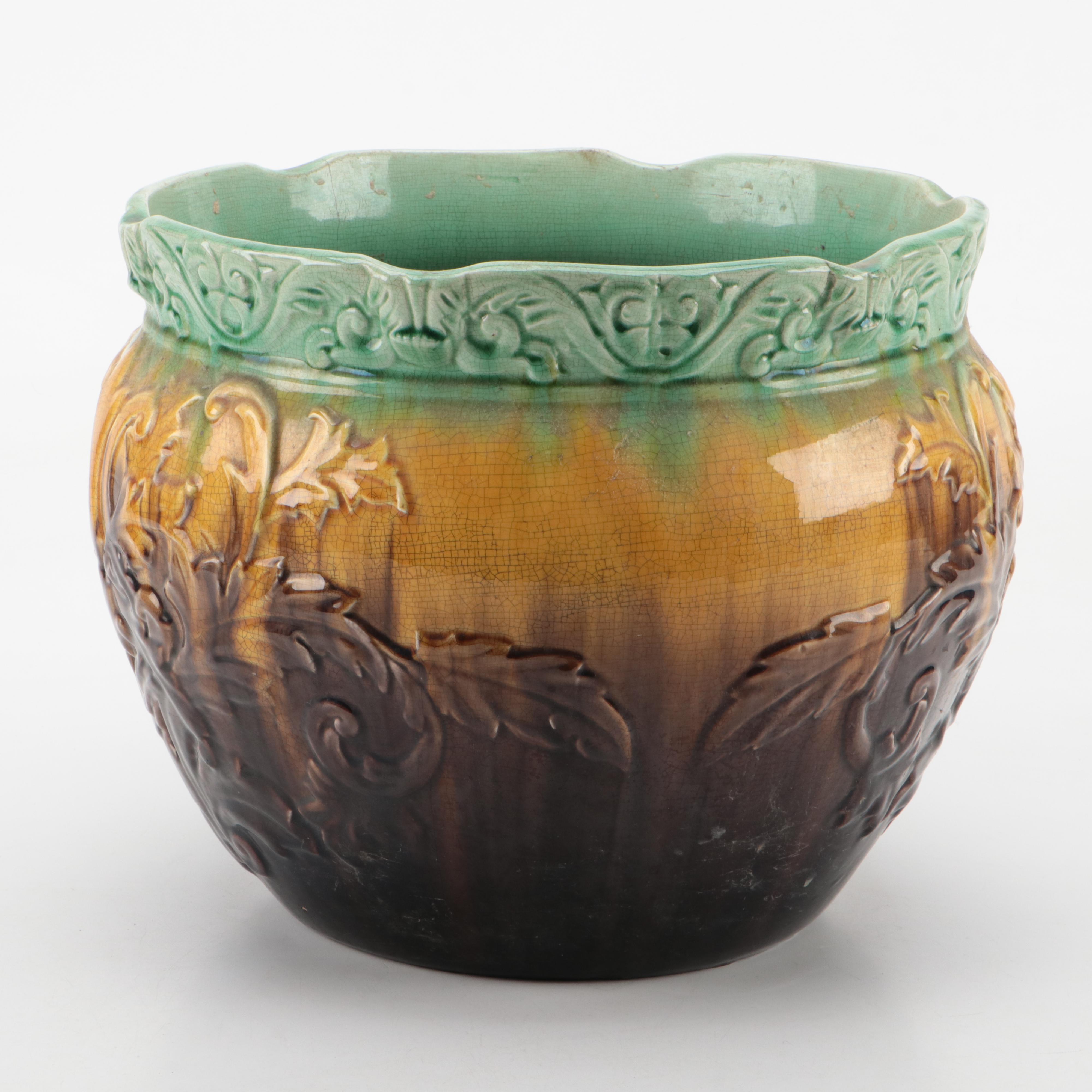 Blended Majolica Glaze Jardiniere Ceramic Planter Pot EBTH