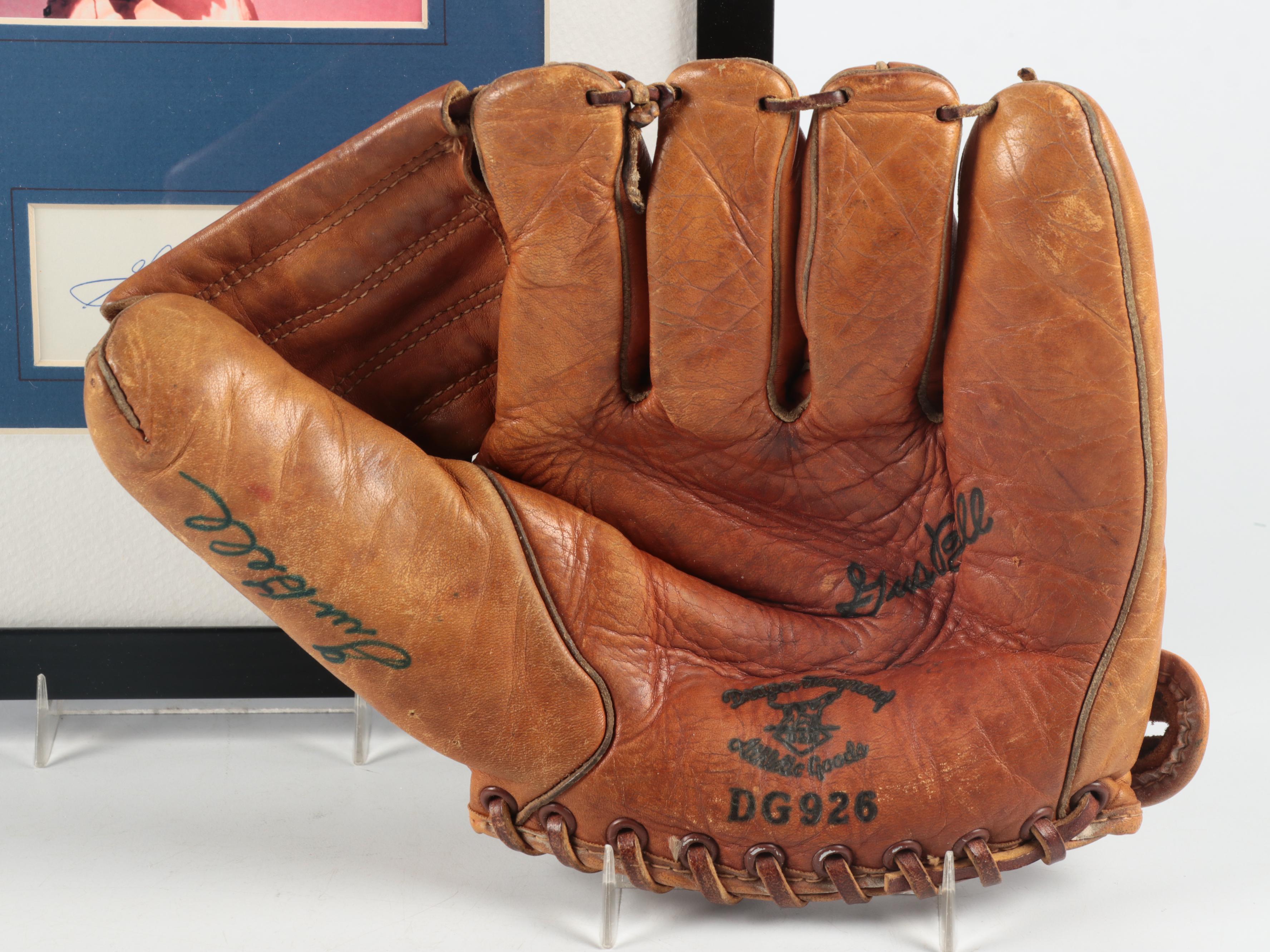 Gus Bell Signed Baseball Glove and Cincinnati Reds Display in Matted Frame