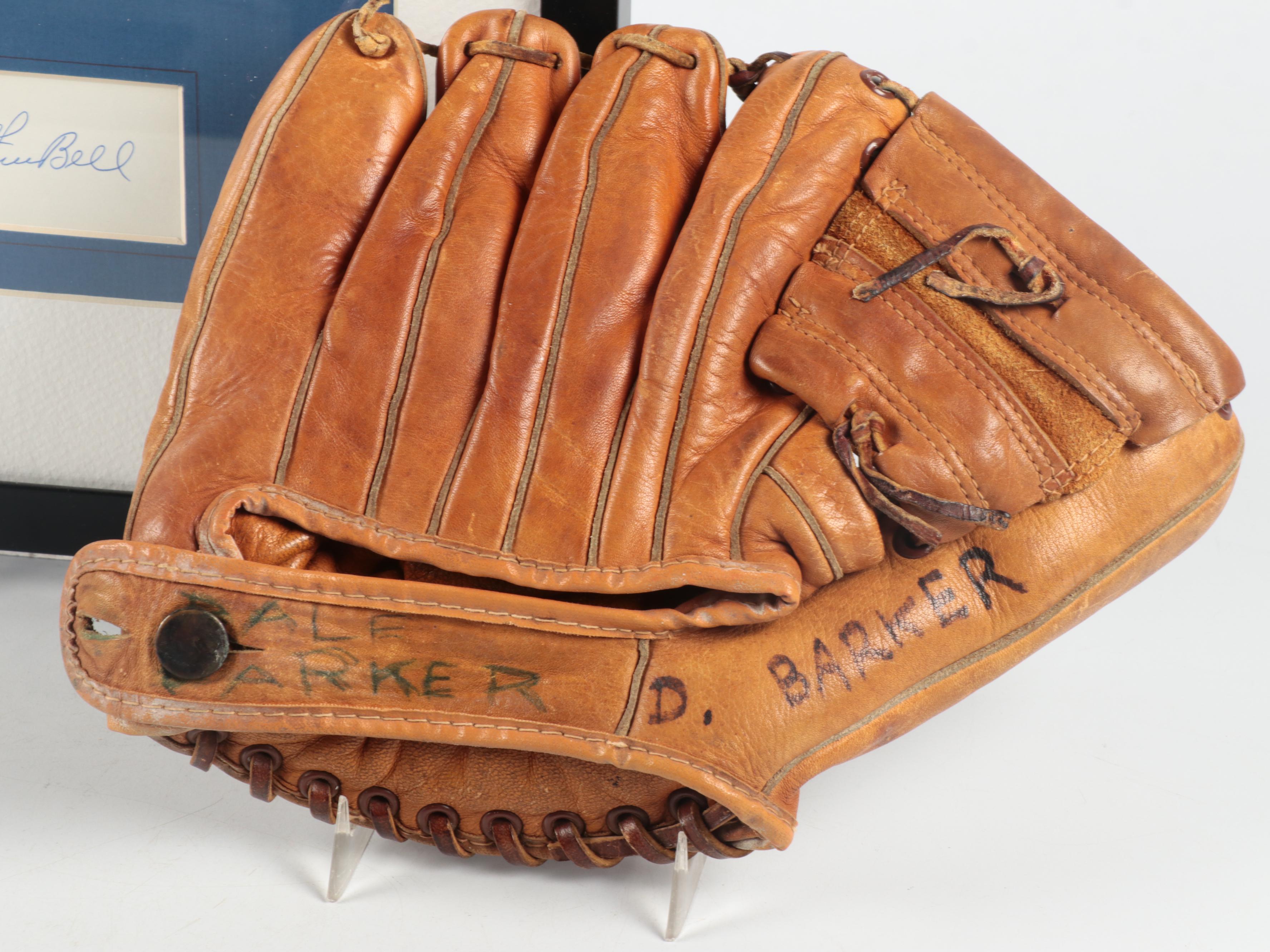 Gus Bell Signed Baseball Glove and Cincinnati Reds Display in Matted Frame