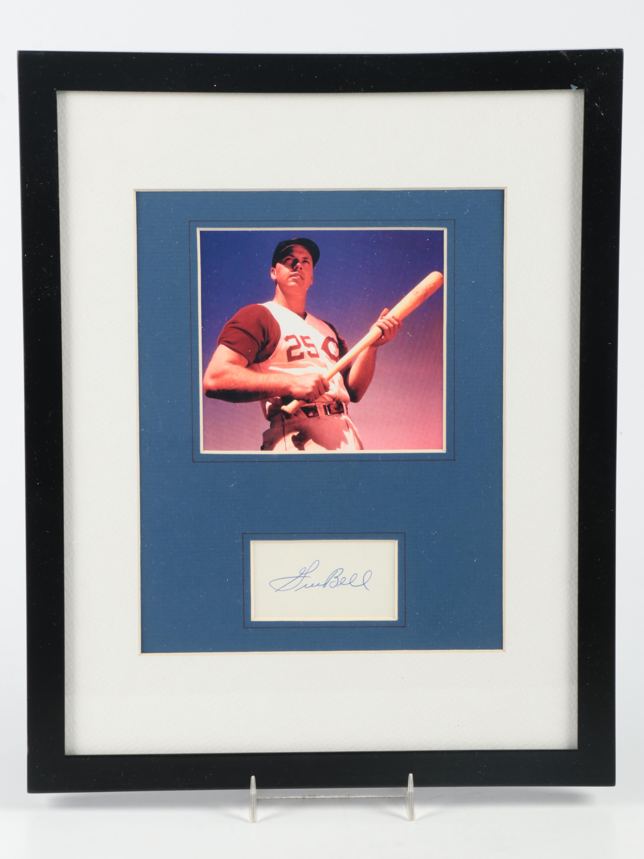 Gus Bell Signed Baseball Glove and Cincinnati Reds Display in Matted Frame