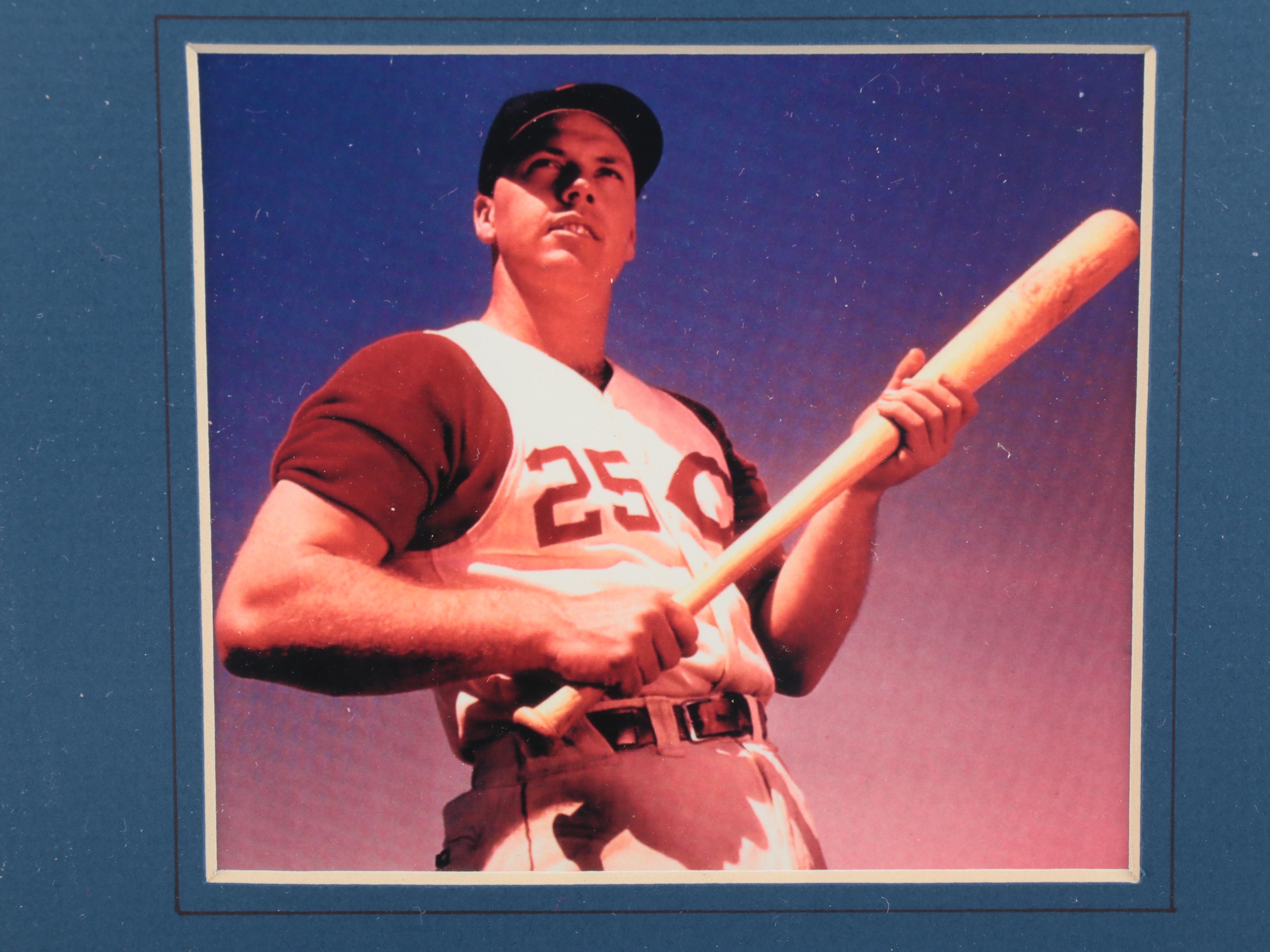 Gus Bell Signed Baseball Glove and Cincinnati Reds Display in Matted Frame