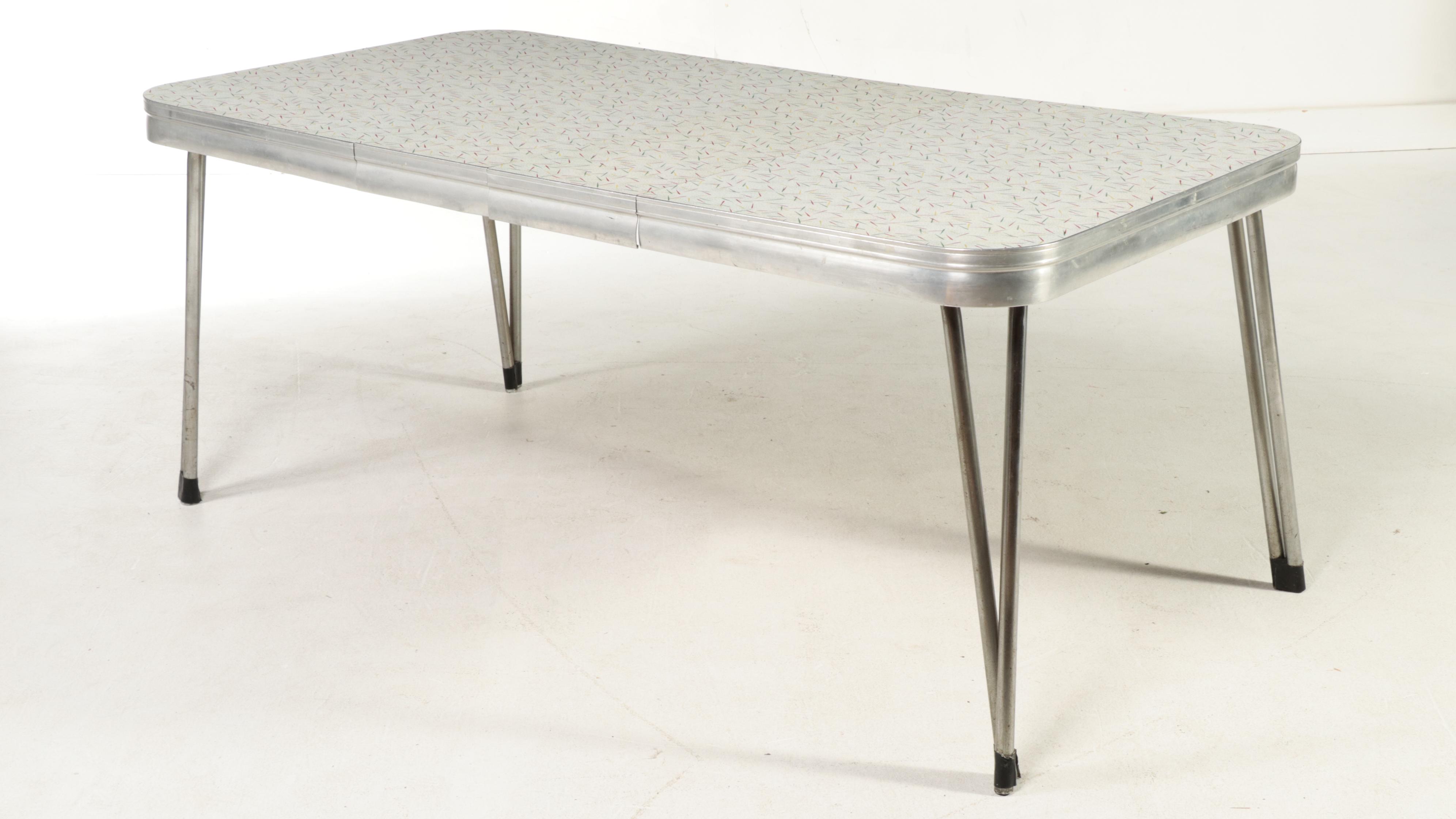 Mid Century Modern Aluminum, Chrome and Laminate Top Dining Table
