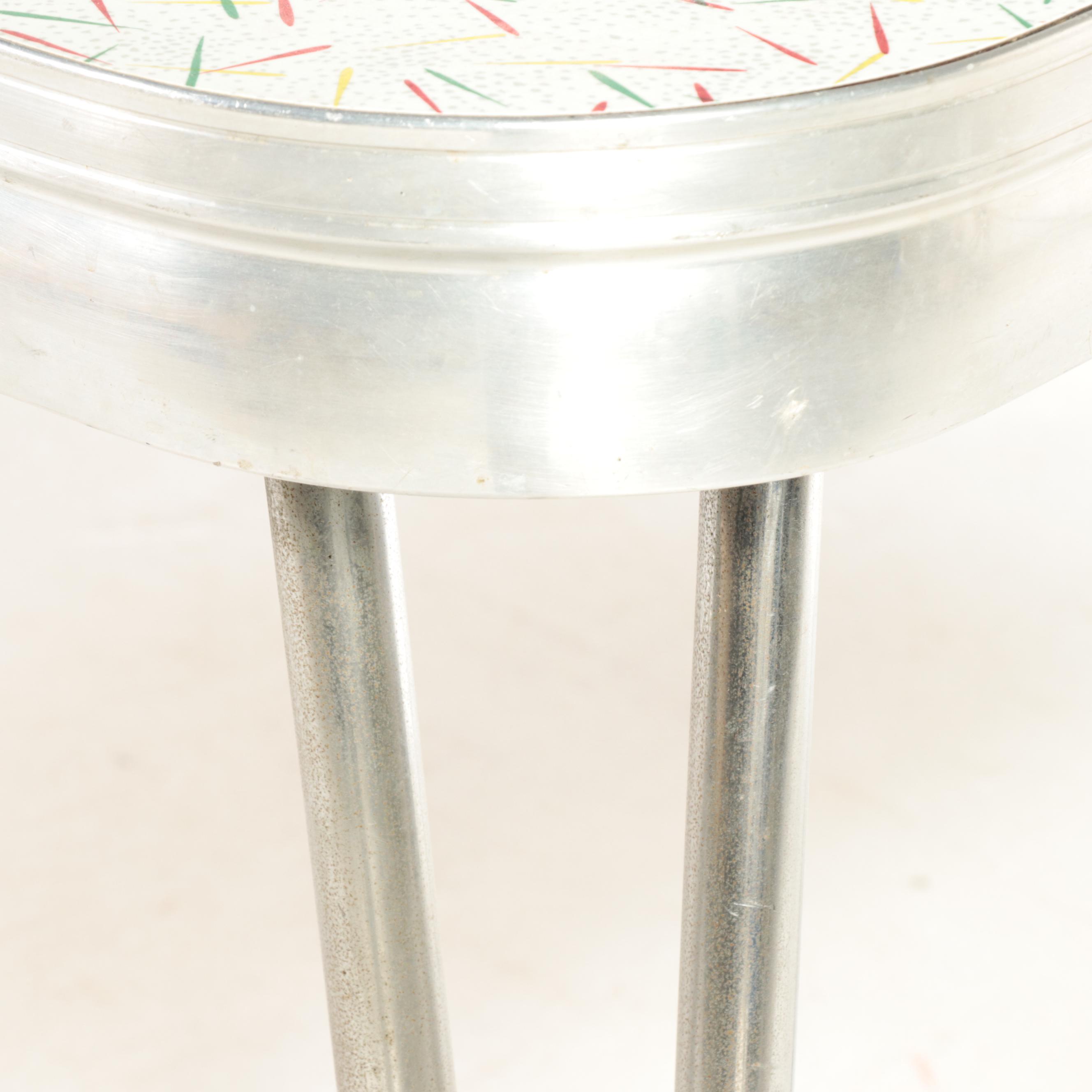 Mid Century Modern Aluminum, Chrome and Laminate Top Dining Table