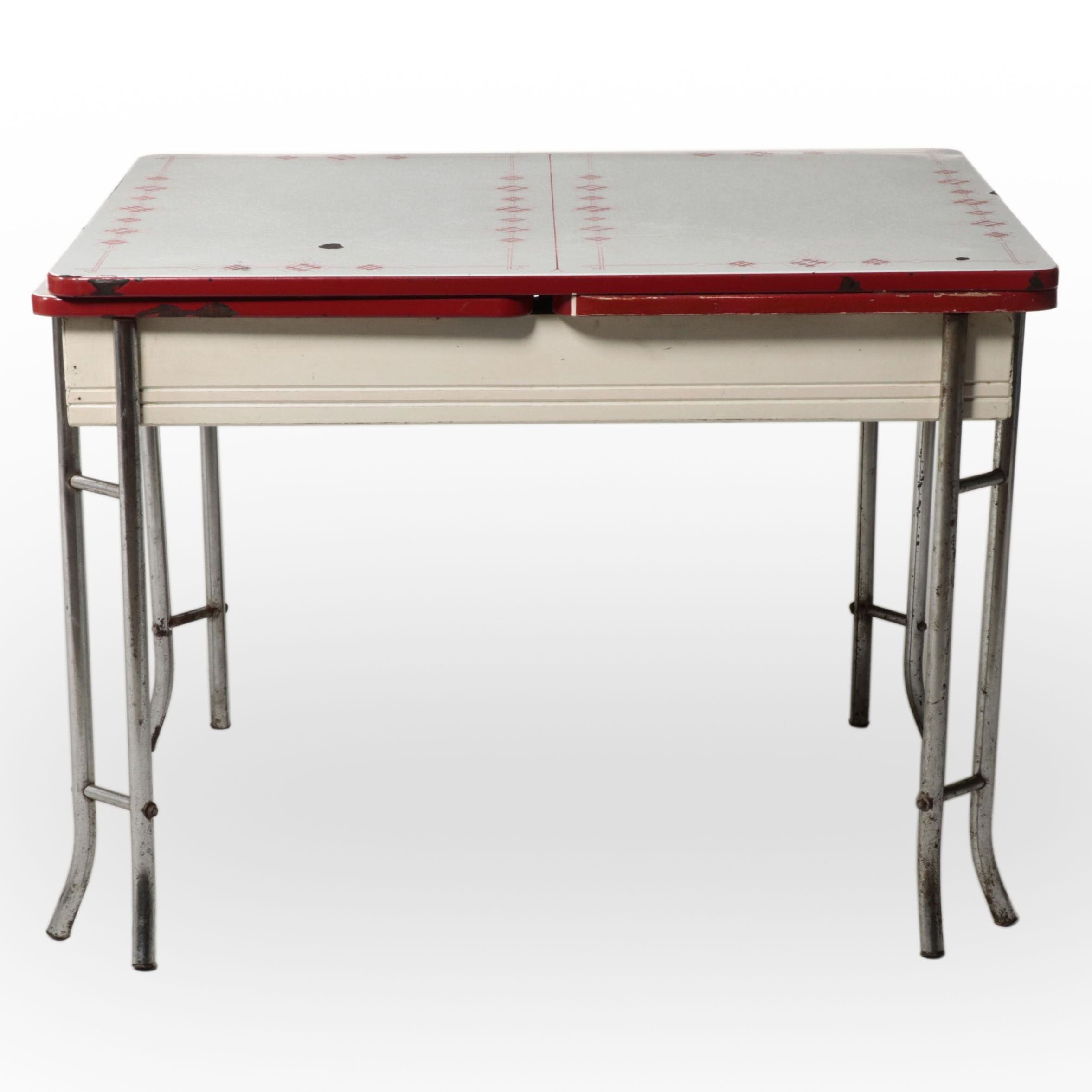 Enameled Top and Chromed Metal Draw Leaf Dining Table, 1950s