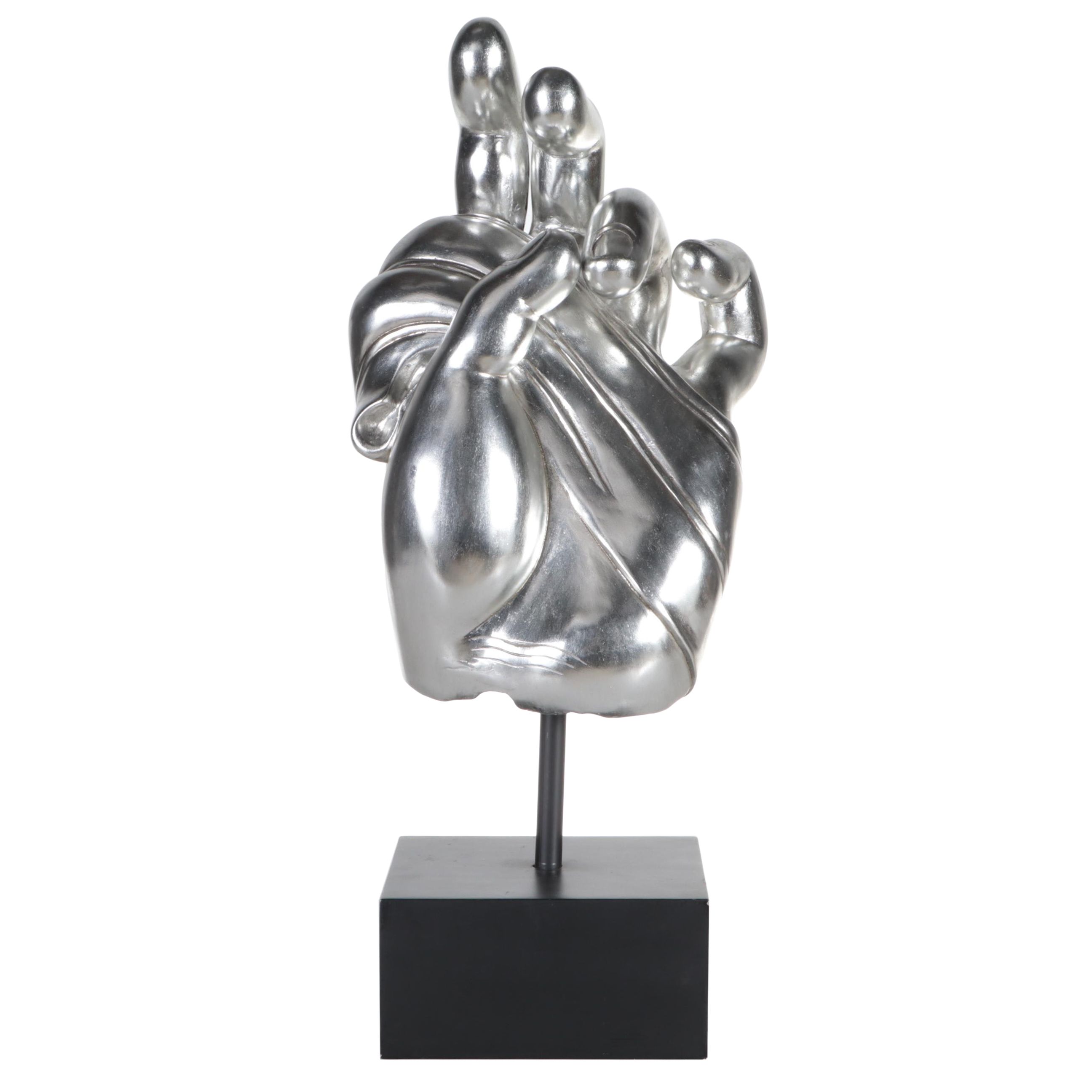 Metal Hand Sculpture on Painted Black Stand, 21st Century