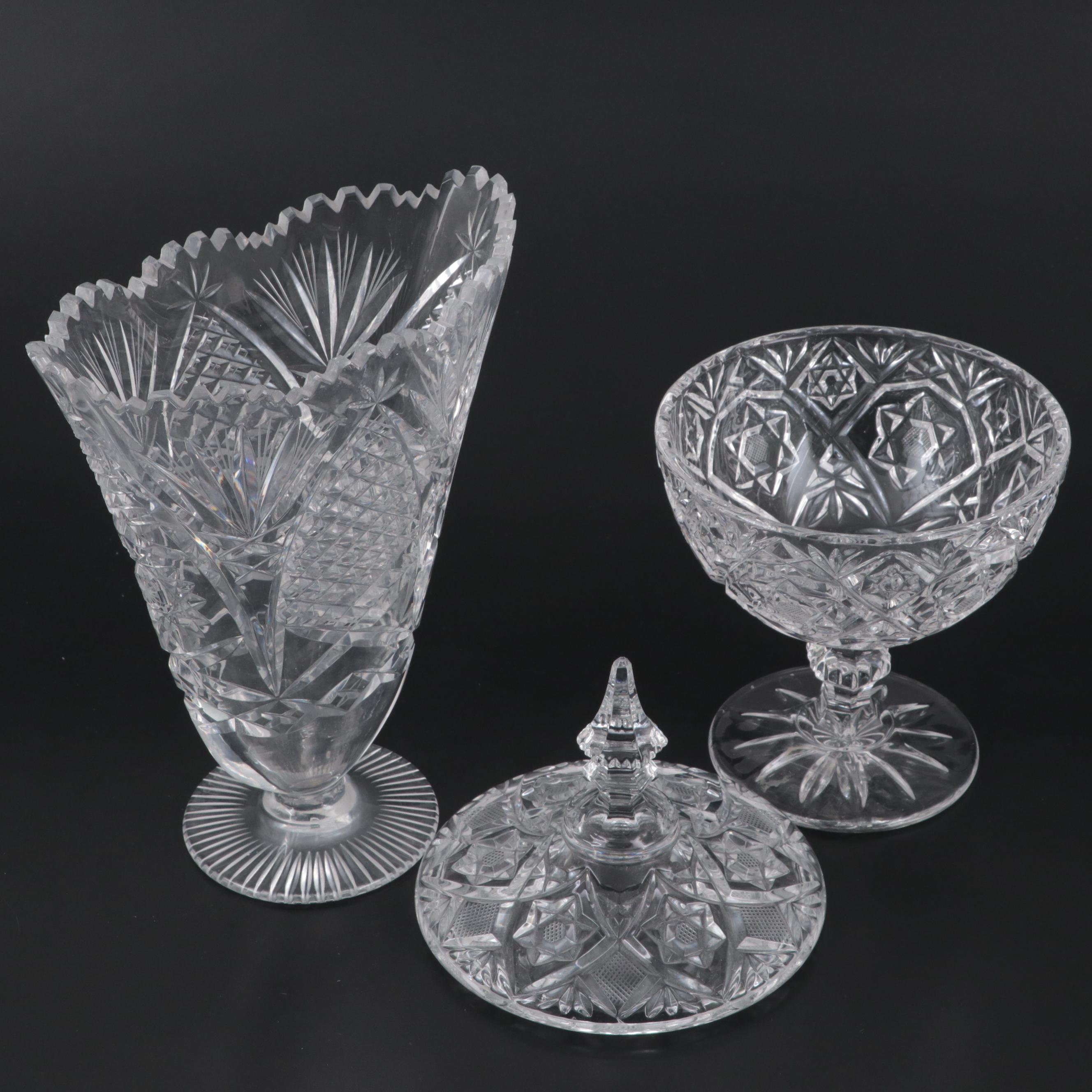 Pressed Glass Candy Dish, Vase, and Tray