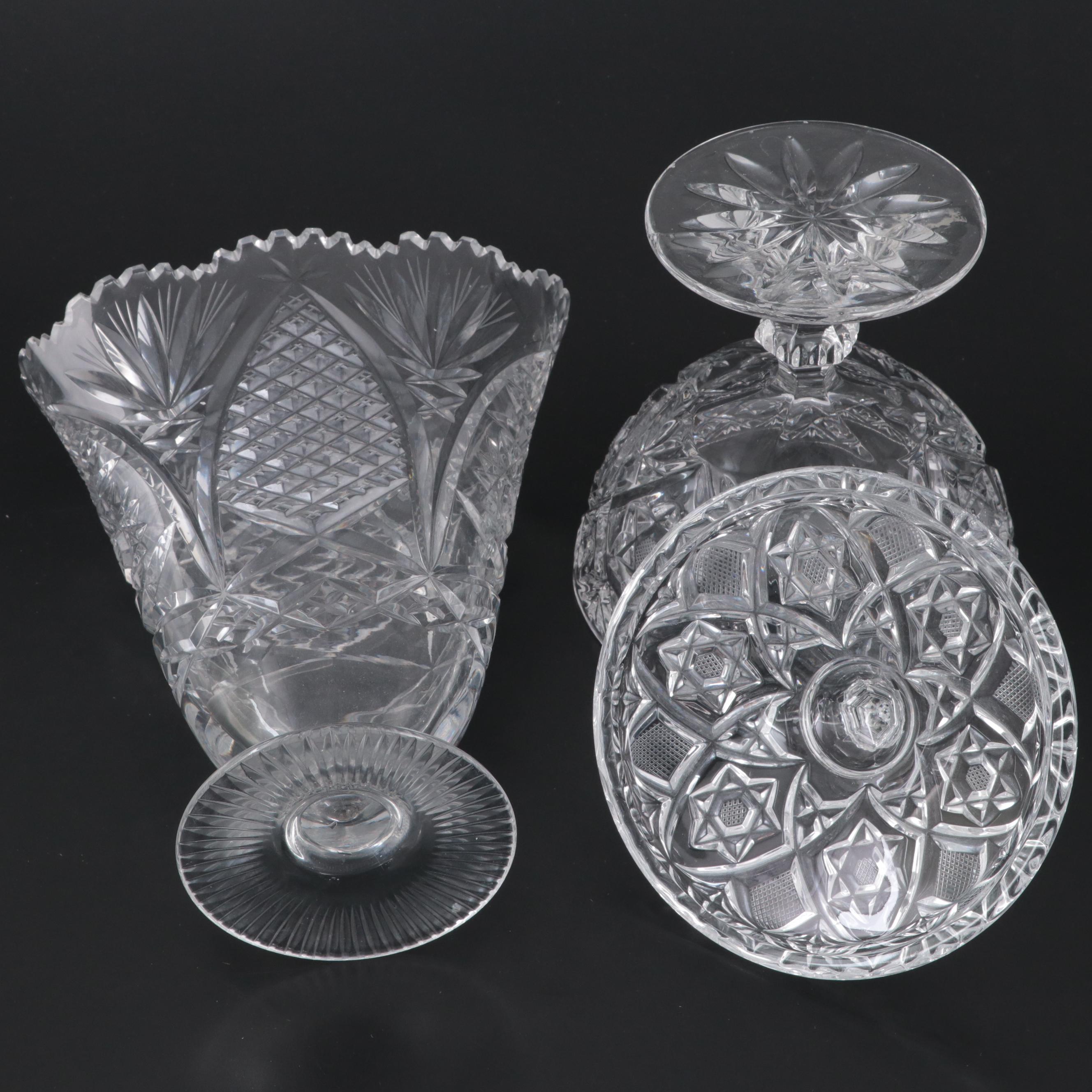Pressed Glass Candy Dish, Vase, and Tray