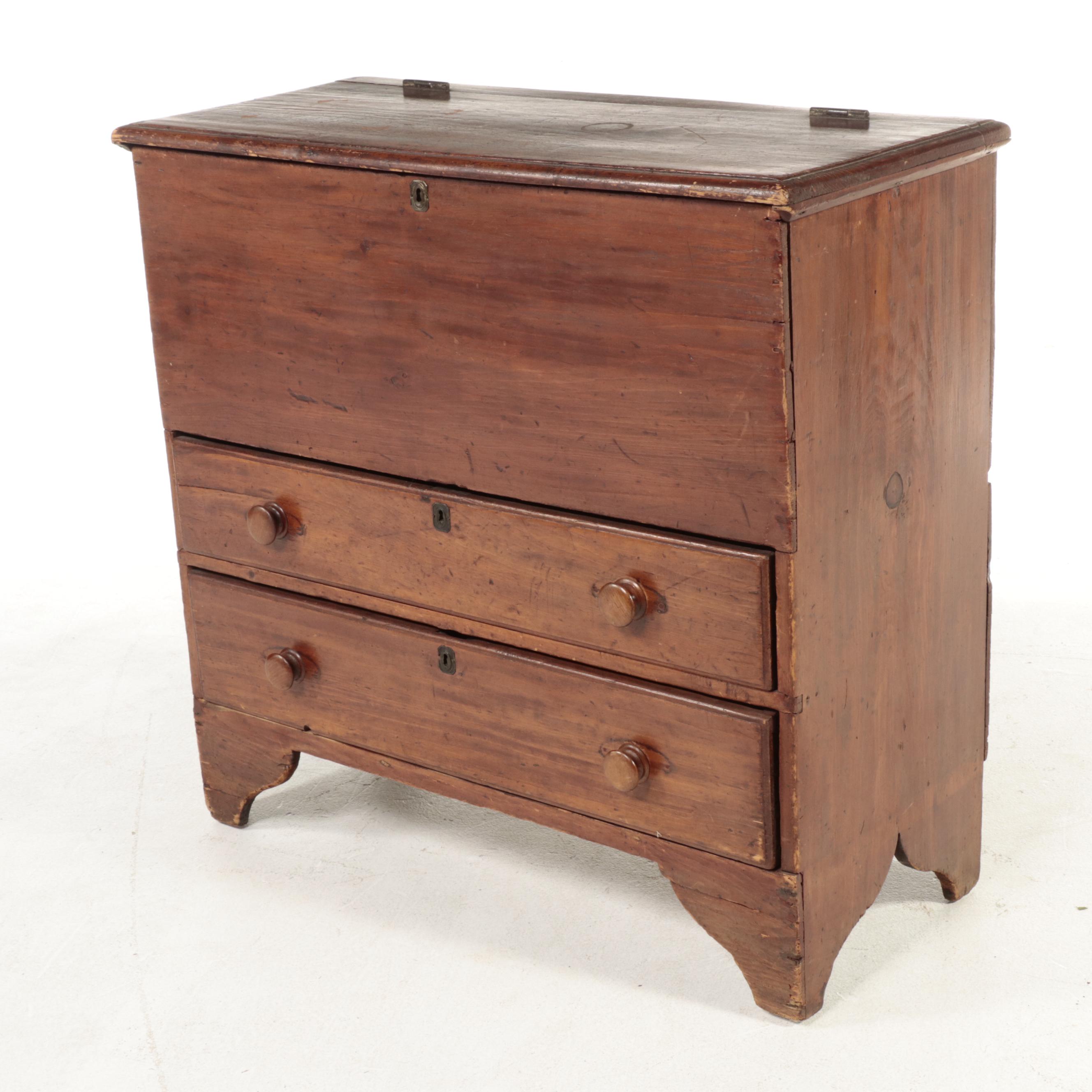 American Primitive Pine Blanket Chest with Two Drawers, Mid-19th Century