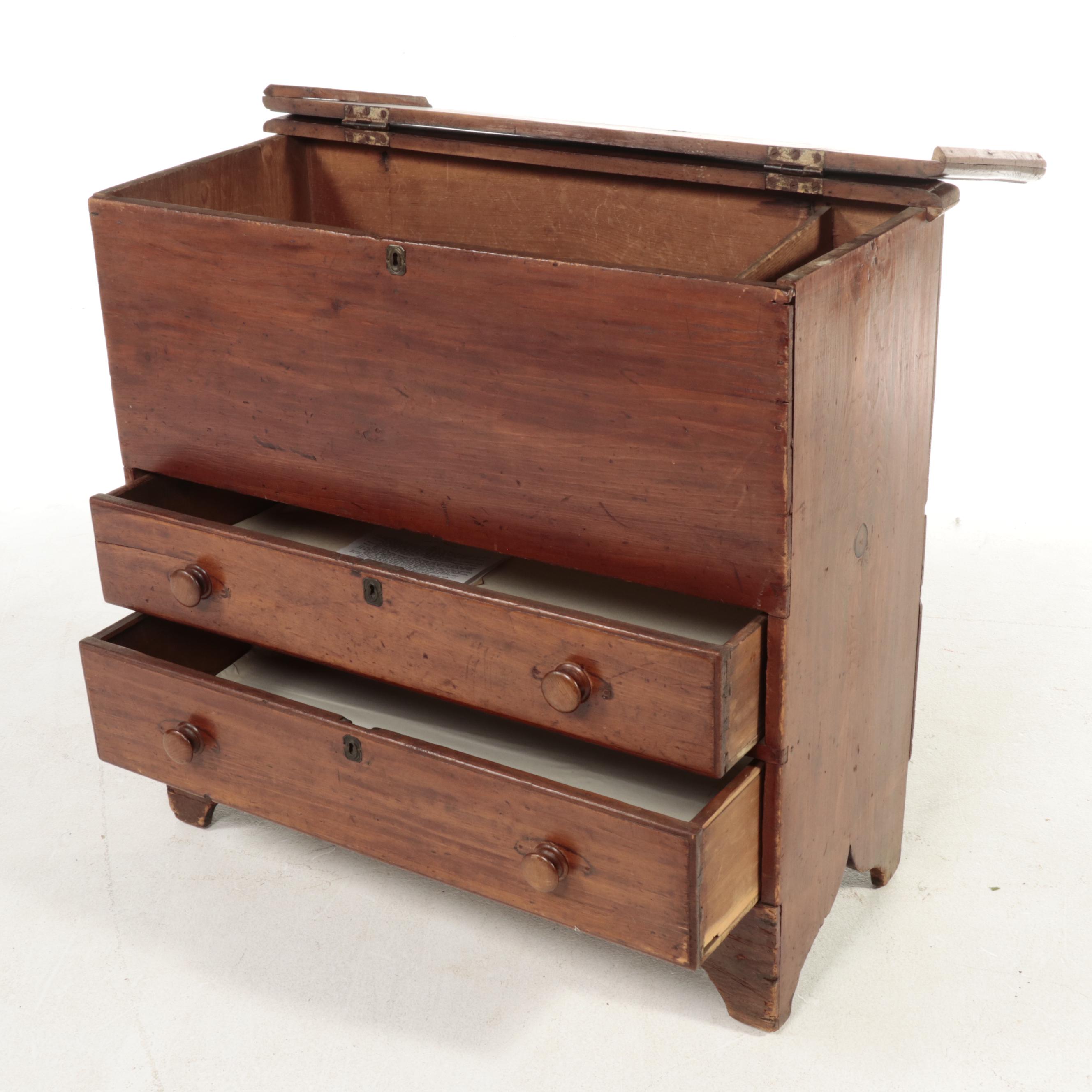 American Primitive Pine Blanket Chest with Two Drawers, Mid-19th Century
