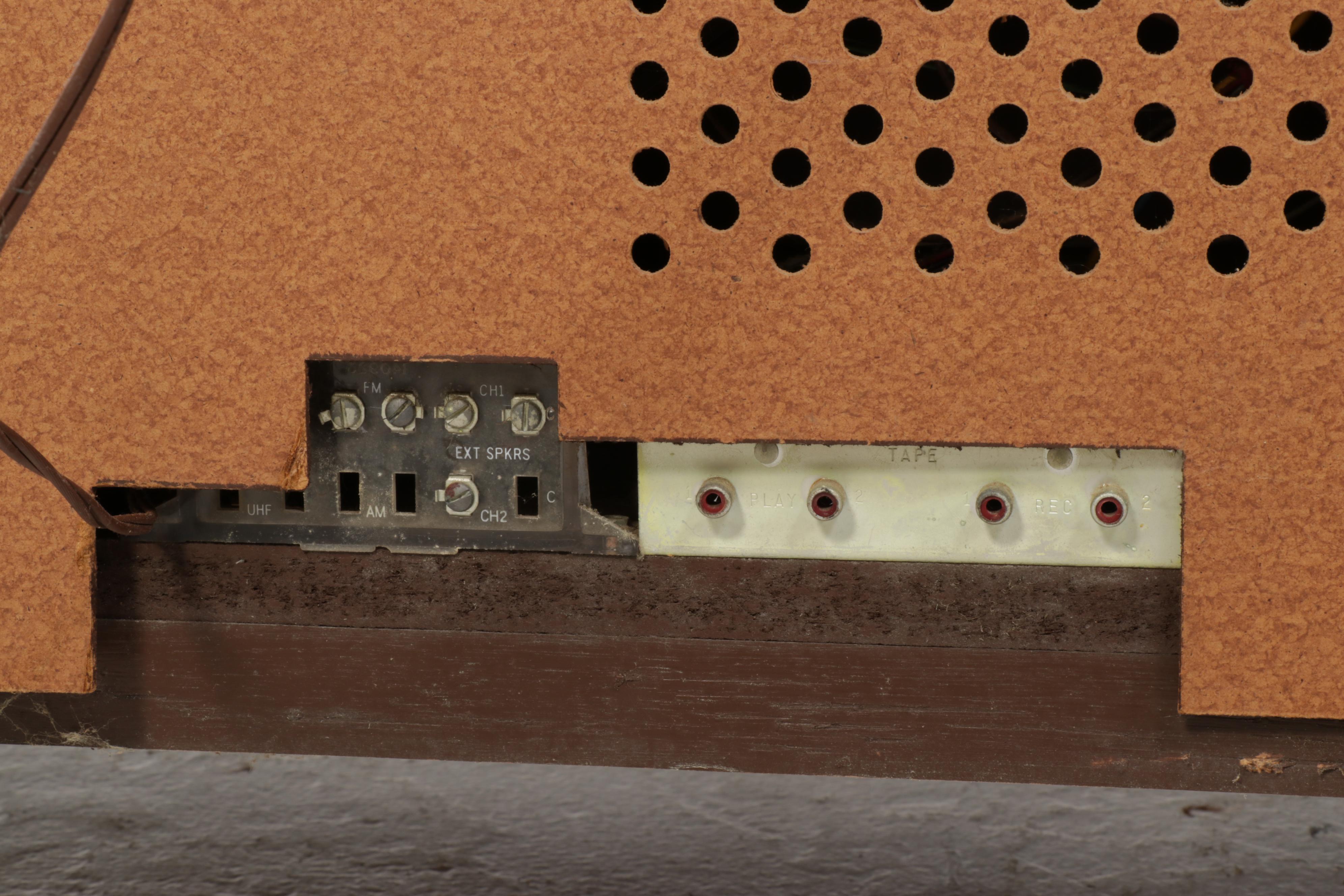 MCM Magnavox Walnut Console Cabinet With Radio, Turntable, Vinyl Records