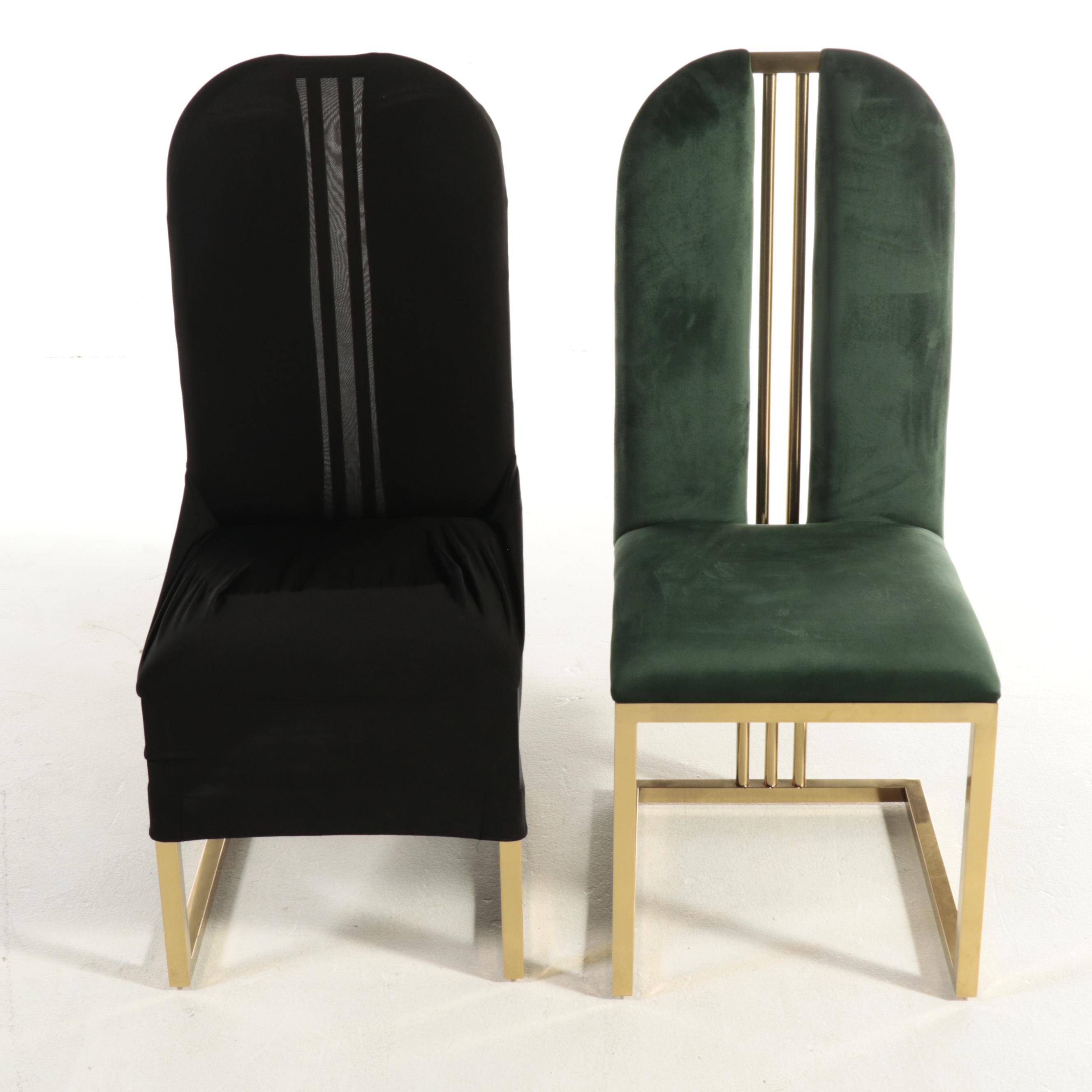 Eight Neuu Design Emporium Modern Brass and Green Velvet-Upholstered Side Chairs