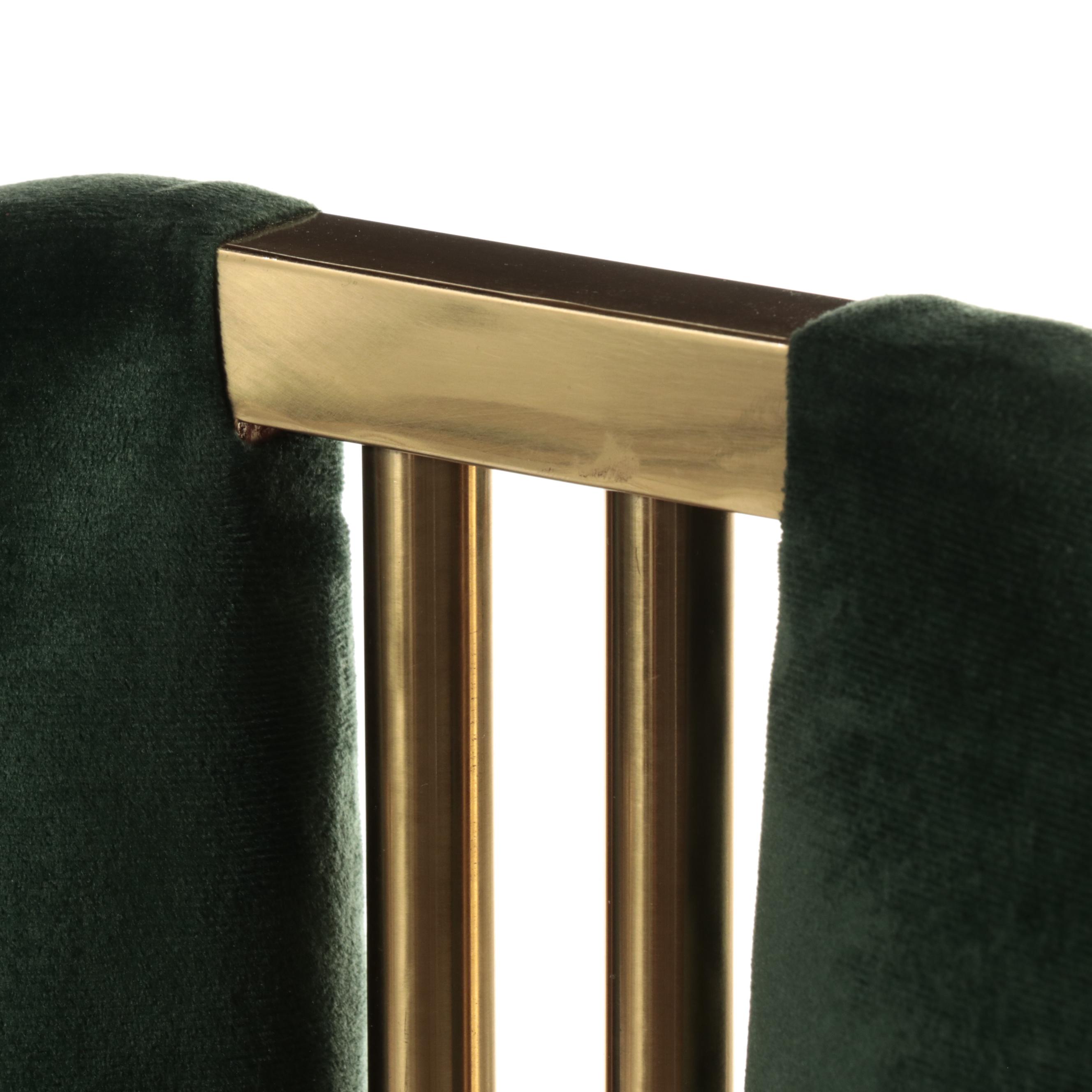 Eight Neuu Design Emporium Modern Brass and Green Velvet-Upholstered Side Chairs