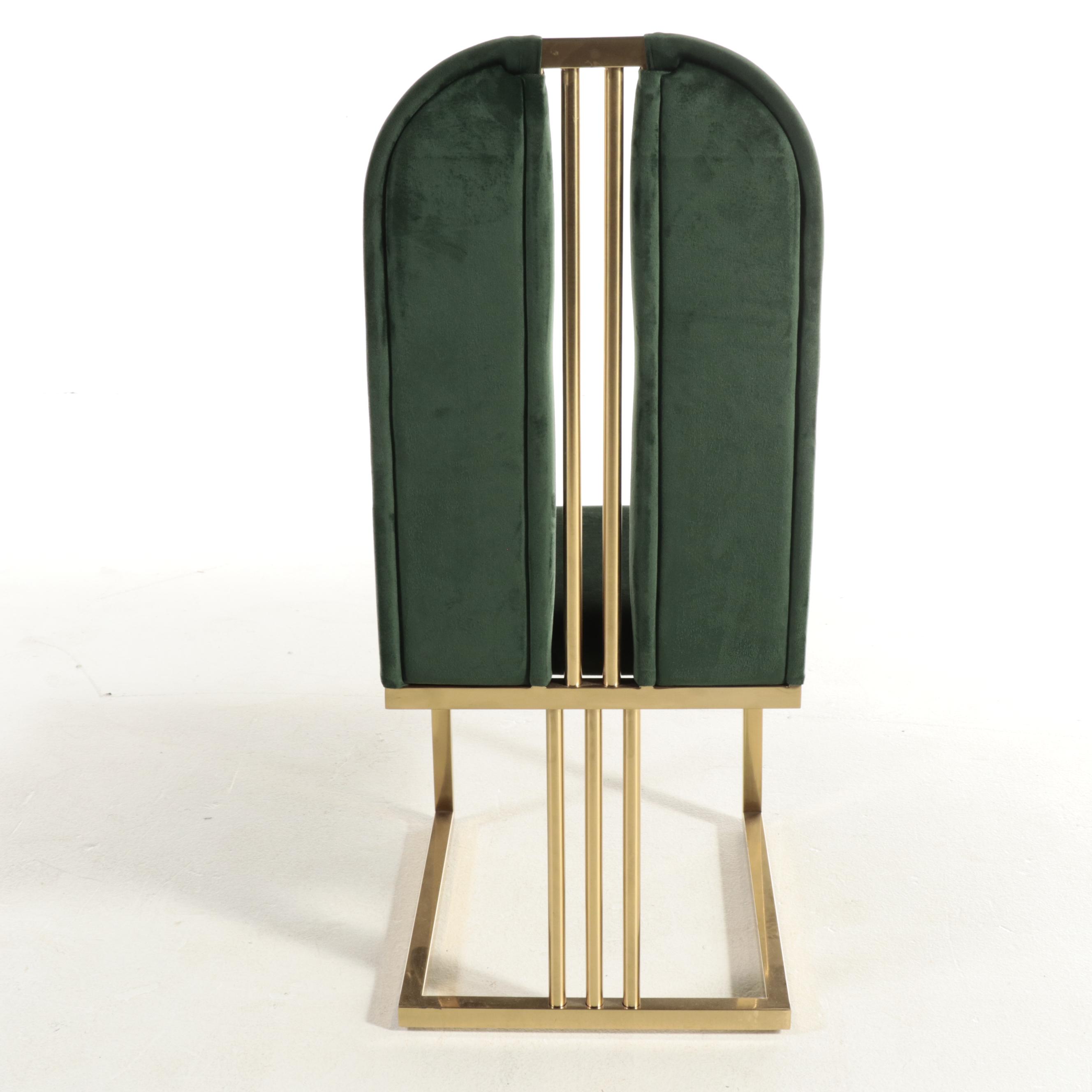 Eight Neuu Design Emporium Modern Brass and Green Velvet-Upholstered Side Chairs