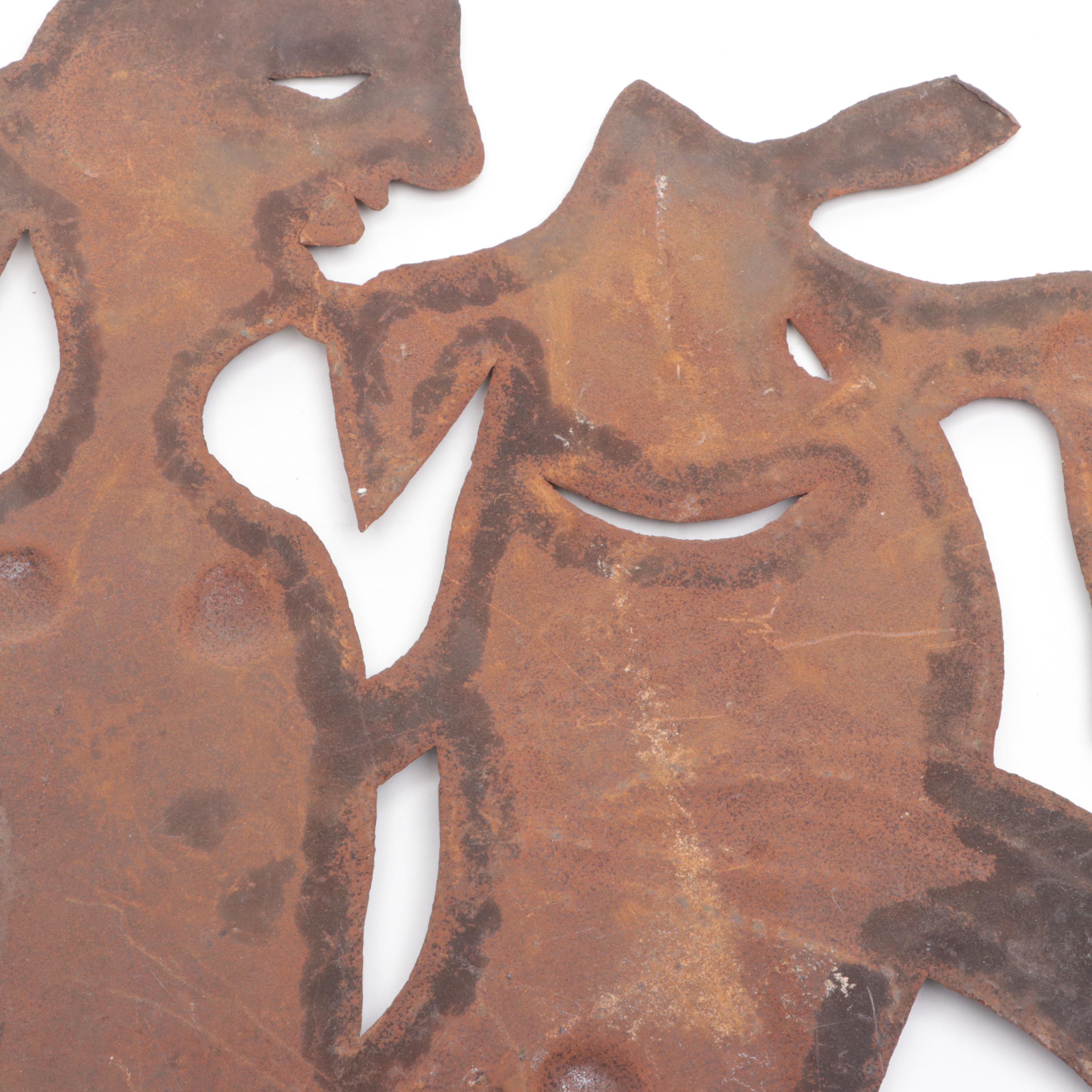 Haitian Cut Metal Wall Sculpture of Mermaid and Fish