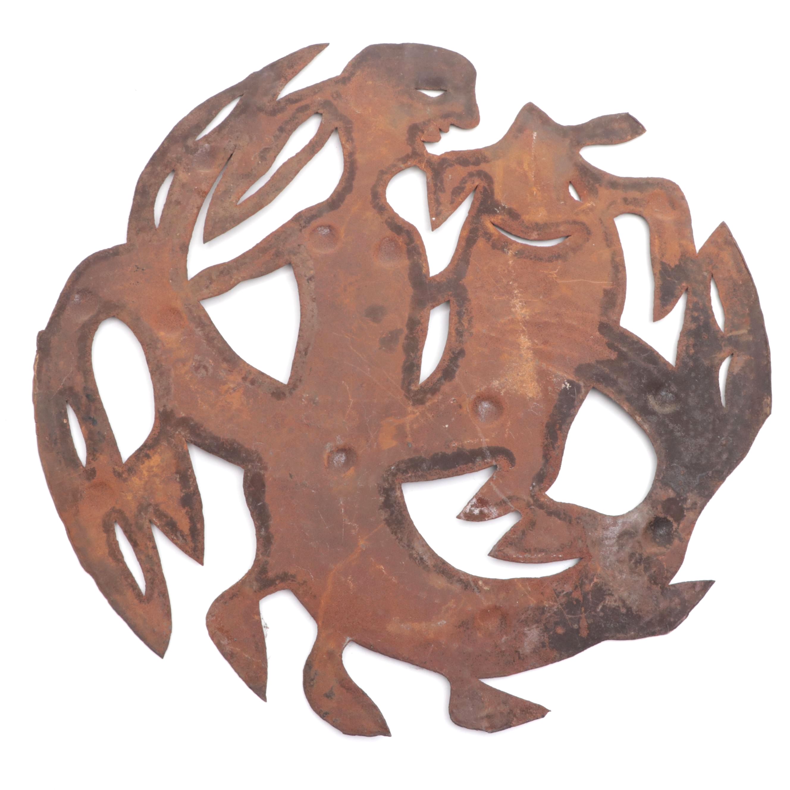 Haitian Cut Metal Wall Sculpture of Mermaid and Fish