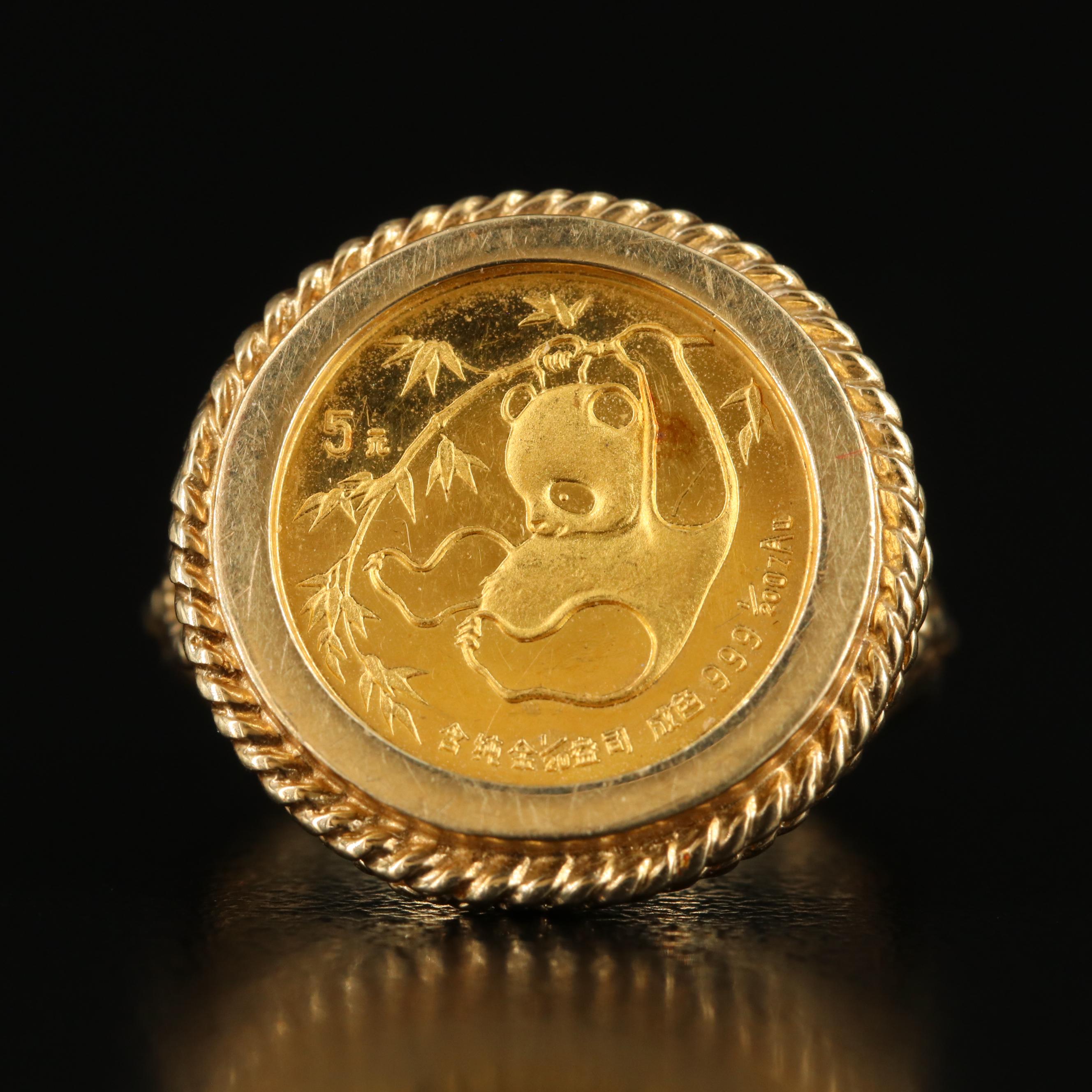 14K Ring with 1985 China 5-Yuan 1/20th-Oz. Gold Panda Bullion Coin