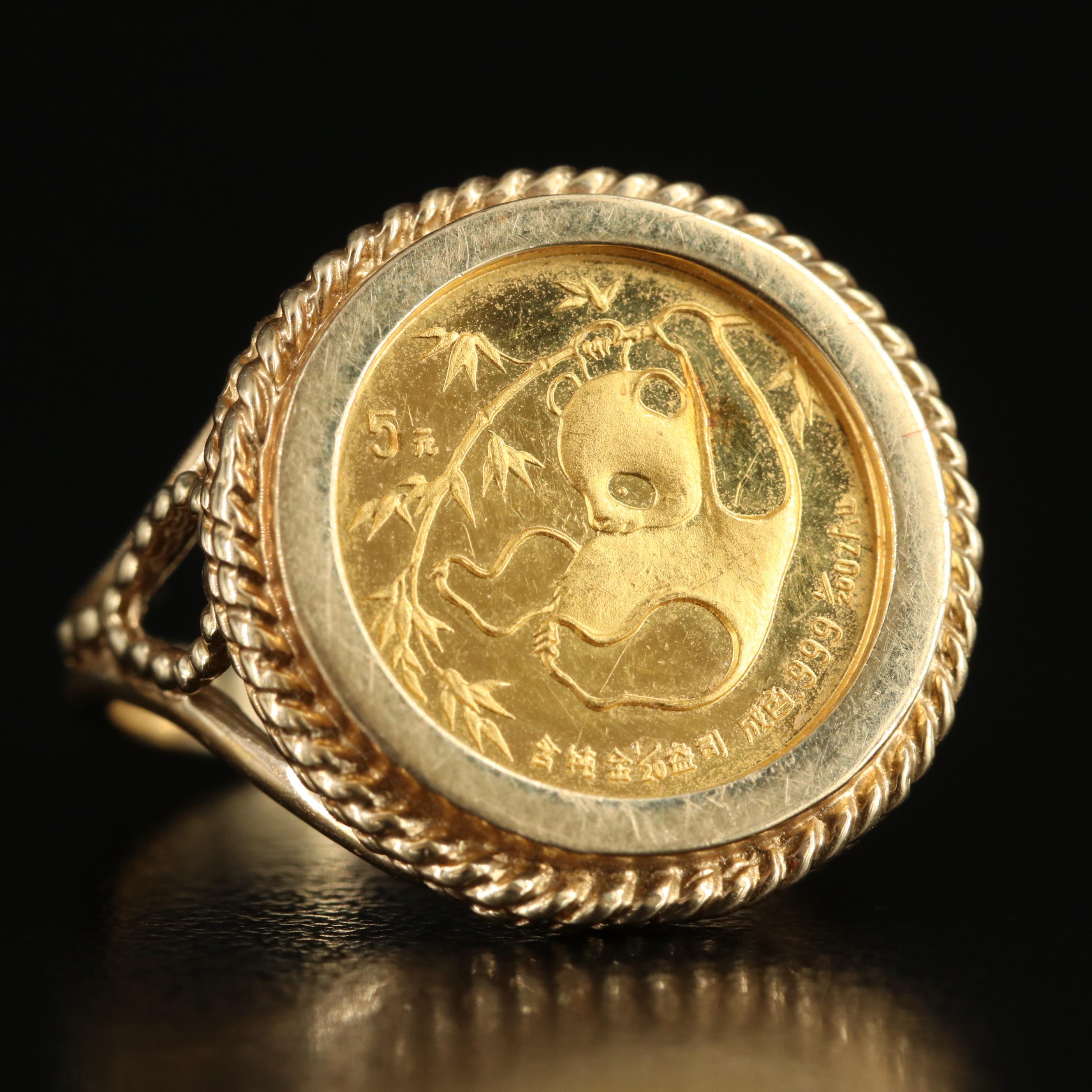 14K Ring with 1985 China 5-Yuan 1/20th-Oz. Gold Panda Bullion Coin
