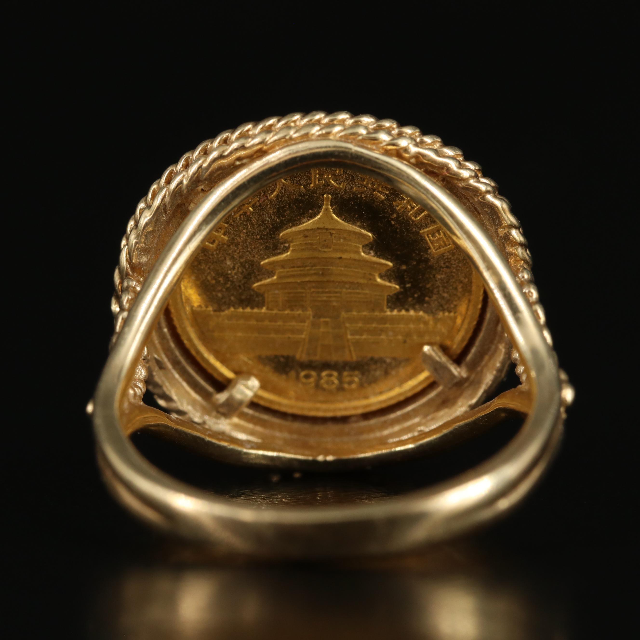 14K Ring with 1985 China 5-Yuan 1/20th-Oz. Gold Panda Bullion Coin