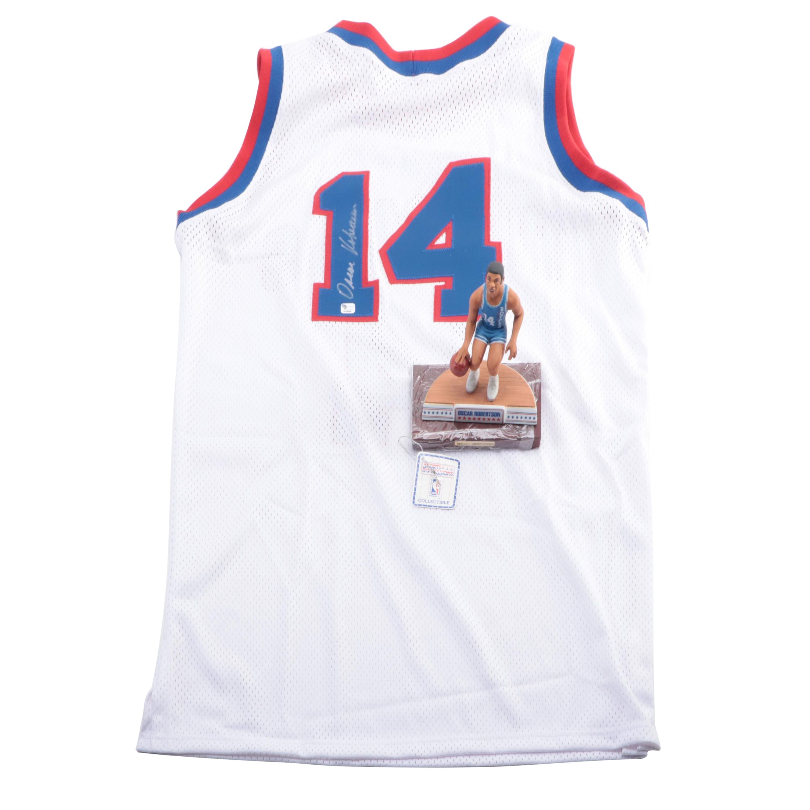 Oscar Robertson Signed Cincinnati Royals Jersey with Sports Impressions Figurine