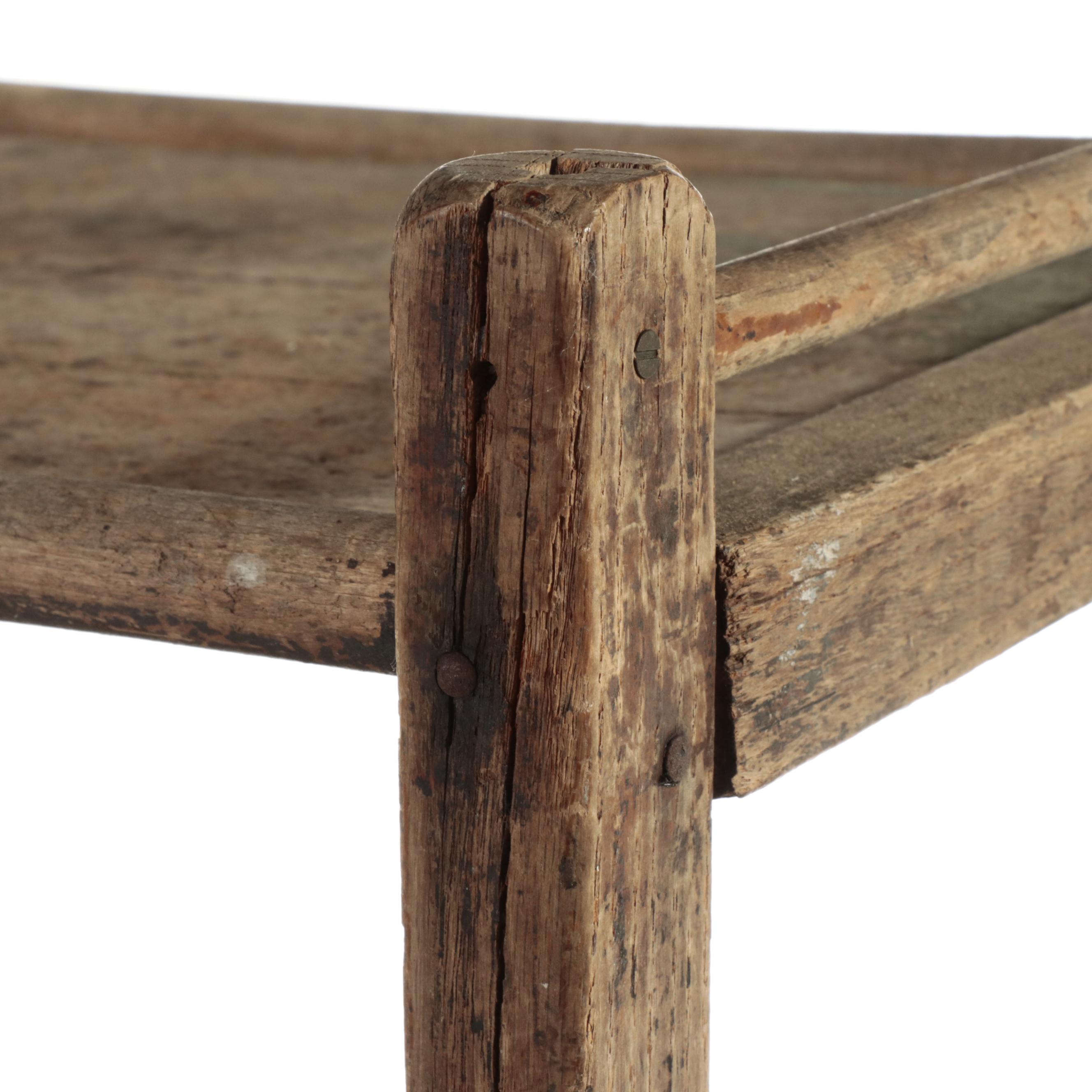 Wooden Four-Tier Industrial Cart on Angled Casters, Early 20th C