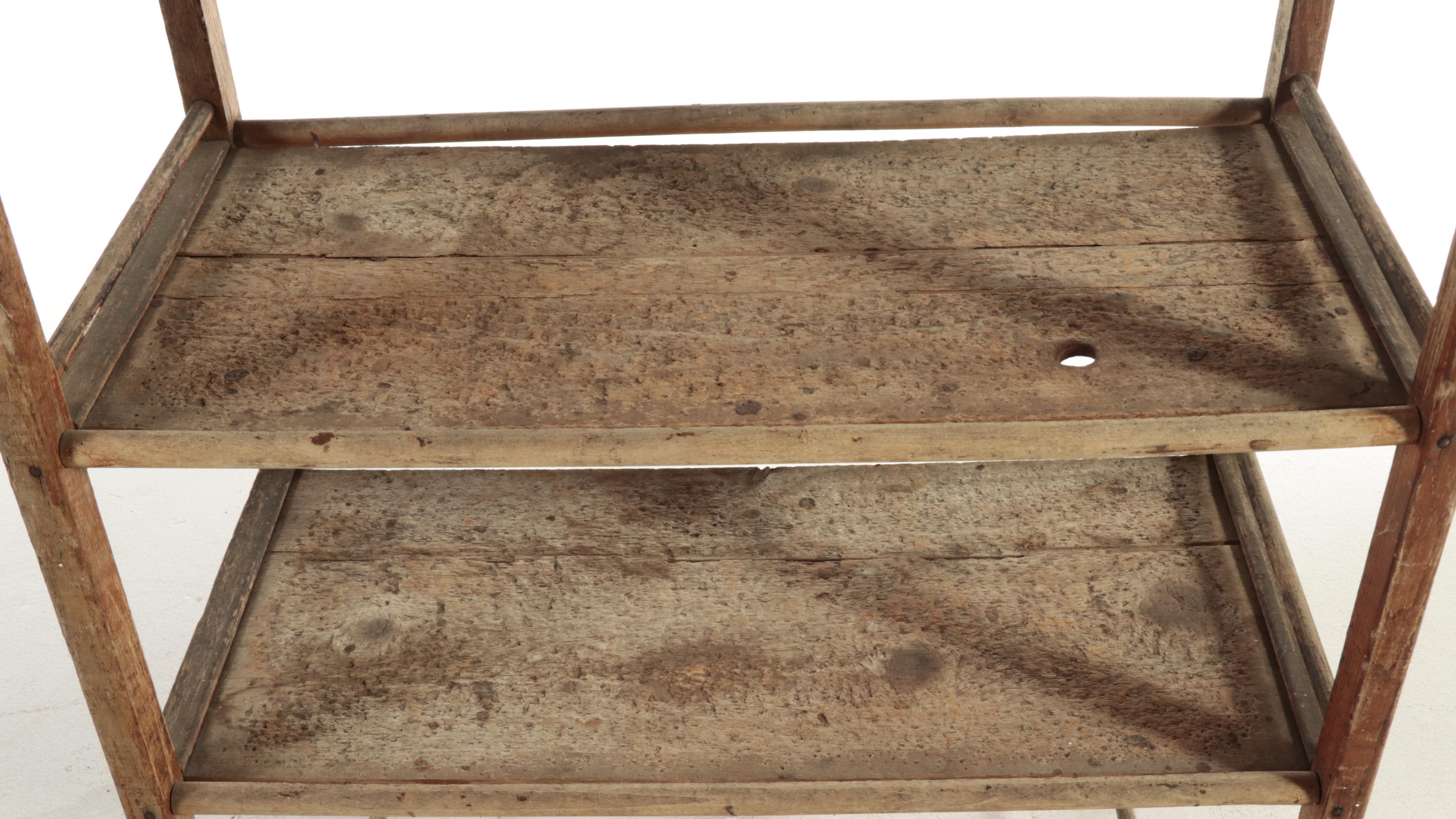 Wooden Four-Tier Industrial Cart on Angled Casters, Early 20th C