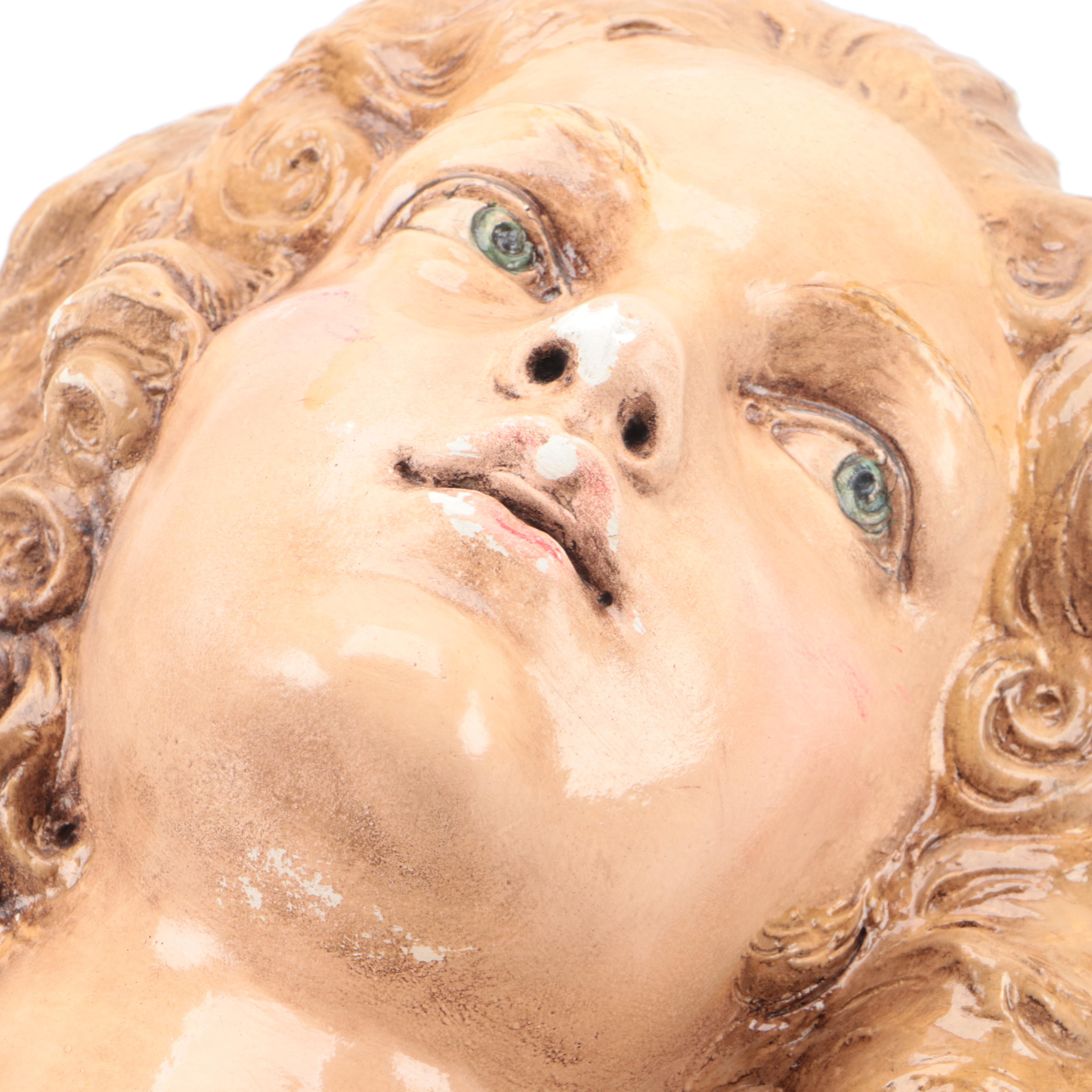 Baroque Style Paint-Decorated Cast Plaster Bust of Girl, Early 20th Century