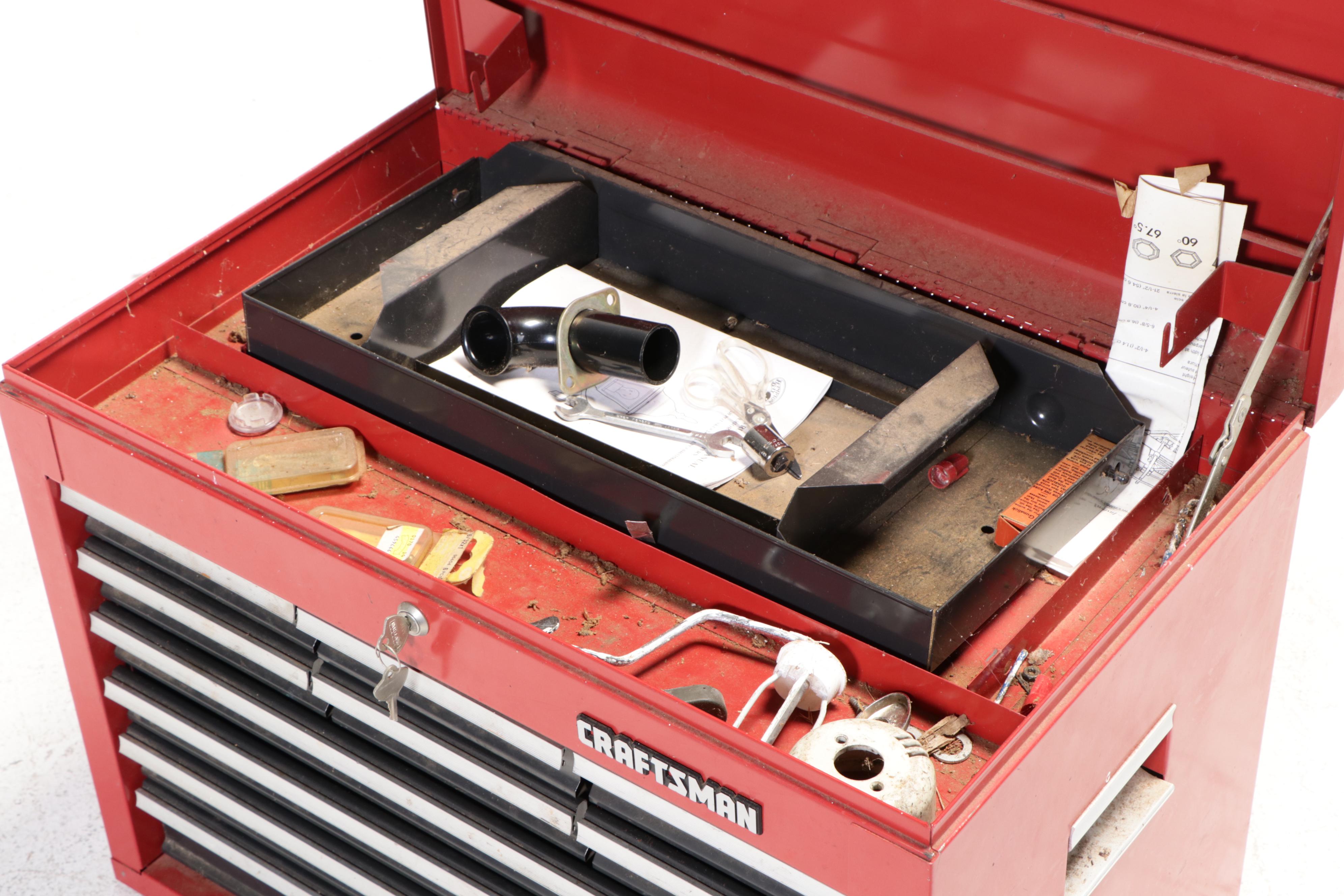 Craftsman Metal Tool Box with Assorted Hand Tools