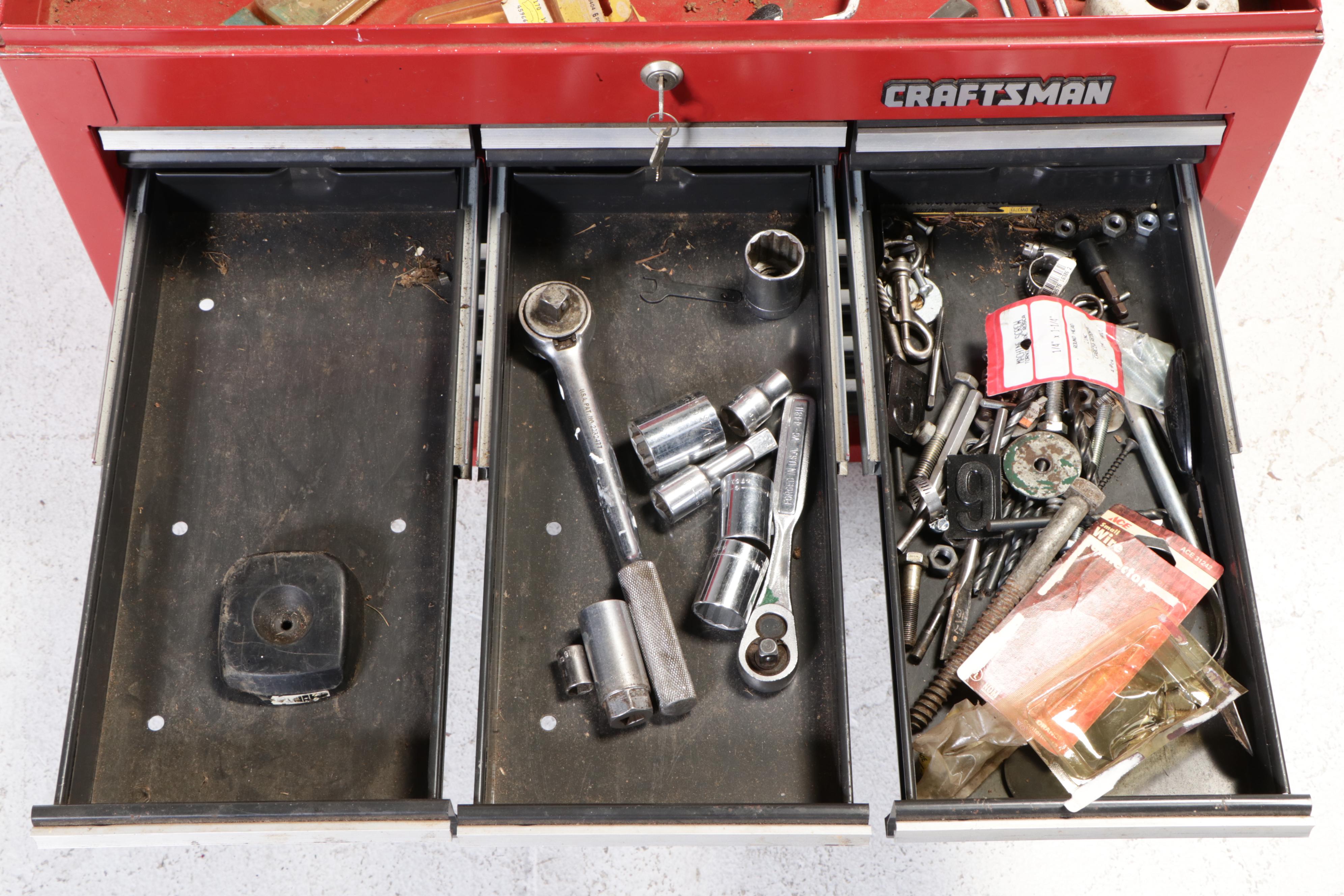 Craftsman Metal Tool Box with Assorted Hand Tools