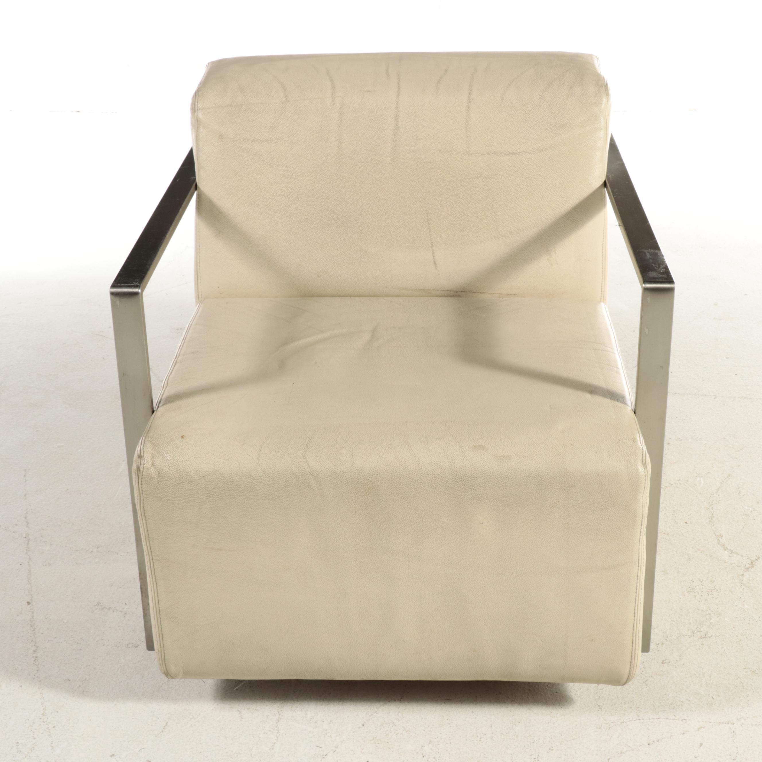 Arper S.P.A. Italian Modern Leather and Chromed Metal Armchair