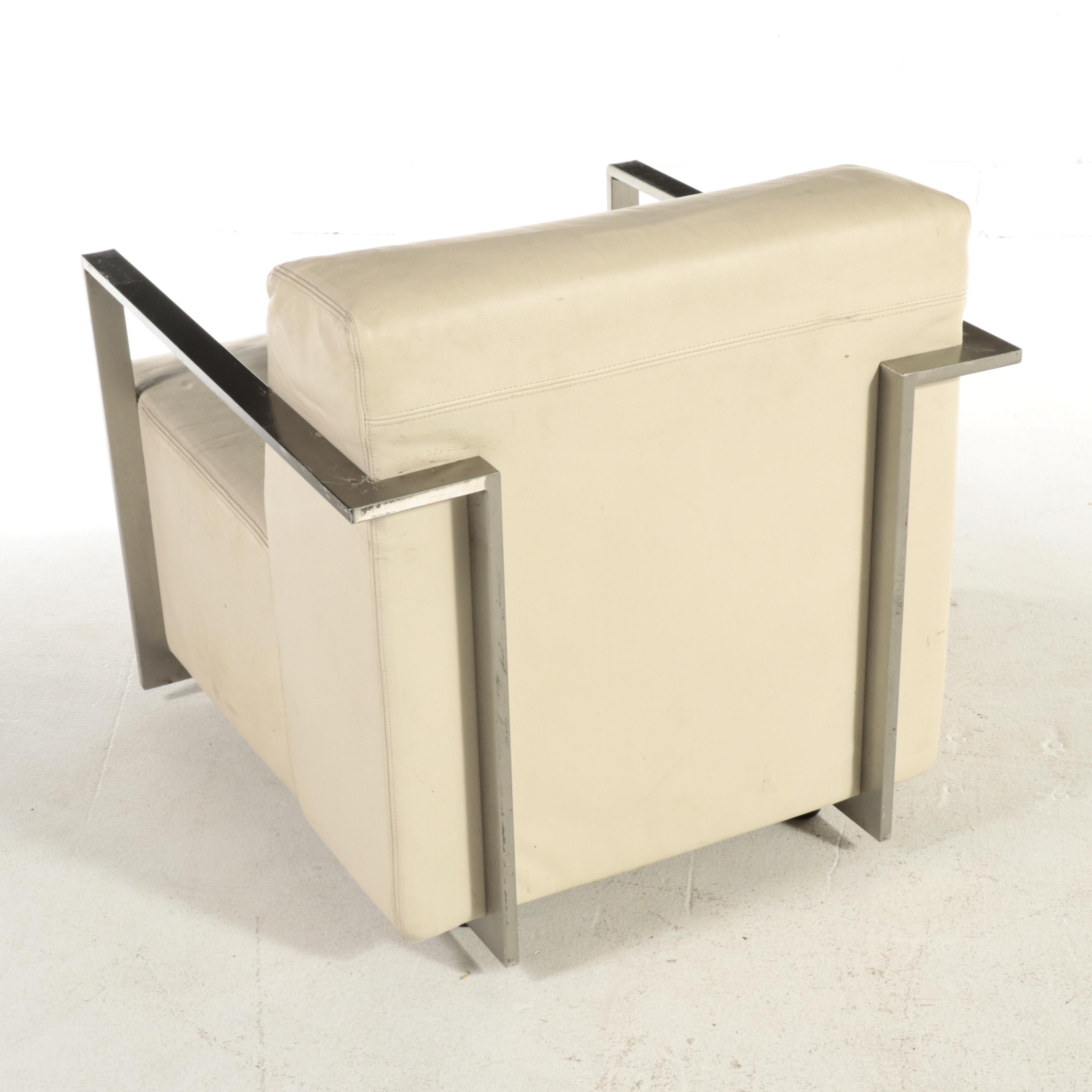 Arper S.P.A. Italian Modern Leather and Chromed Metal Armchair