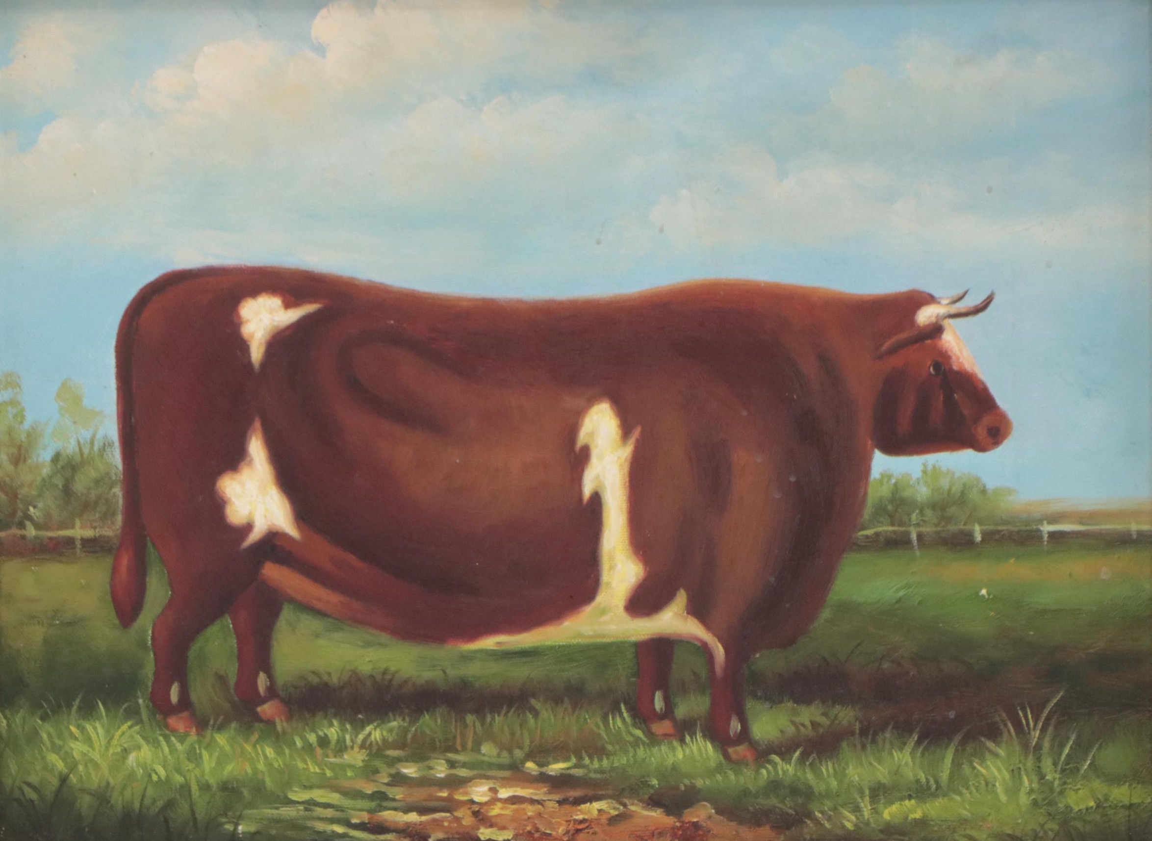 American School Folk Art Painting of Bull Portrait