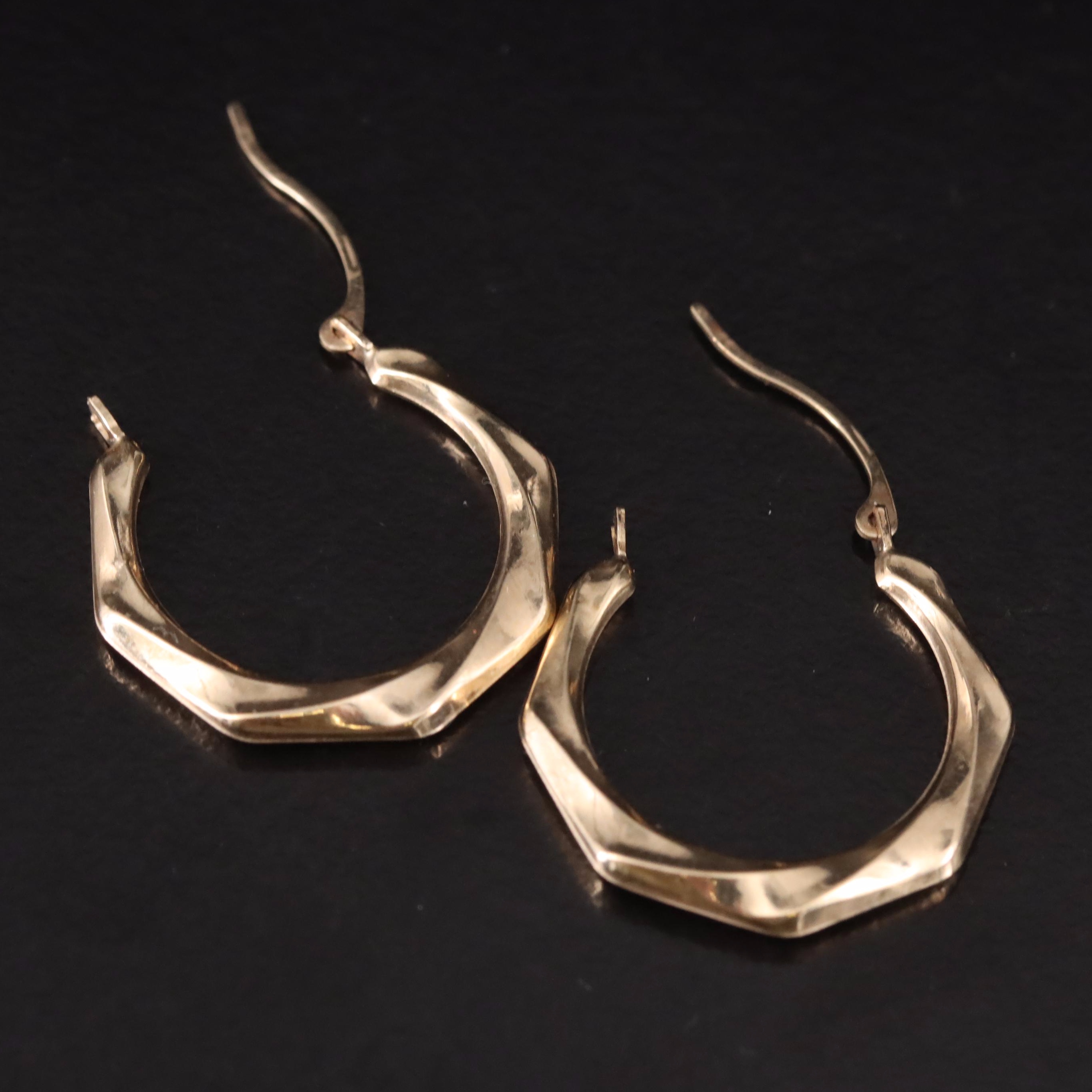 10K Fluted Hexagonal Hoop Earrings EBTH