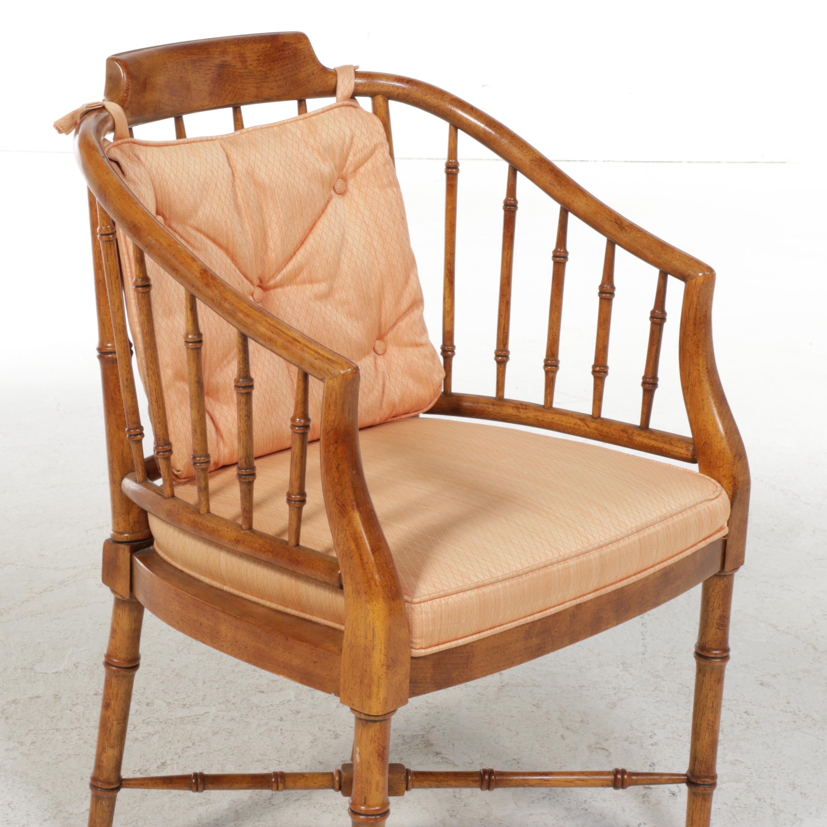 Four Drexel Heritage Regency Style Faux-Bamboo Carved Hardwood Armchairs