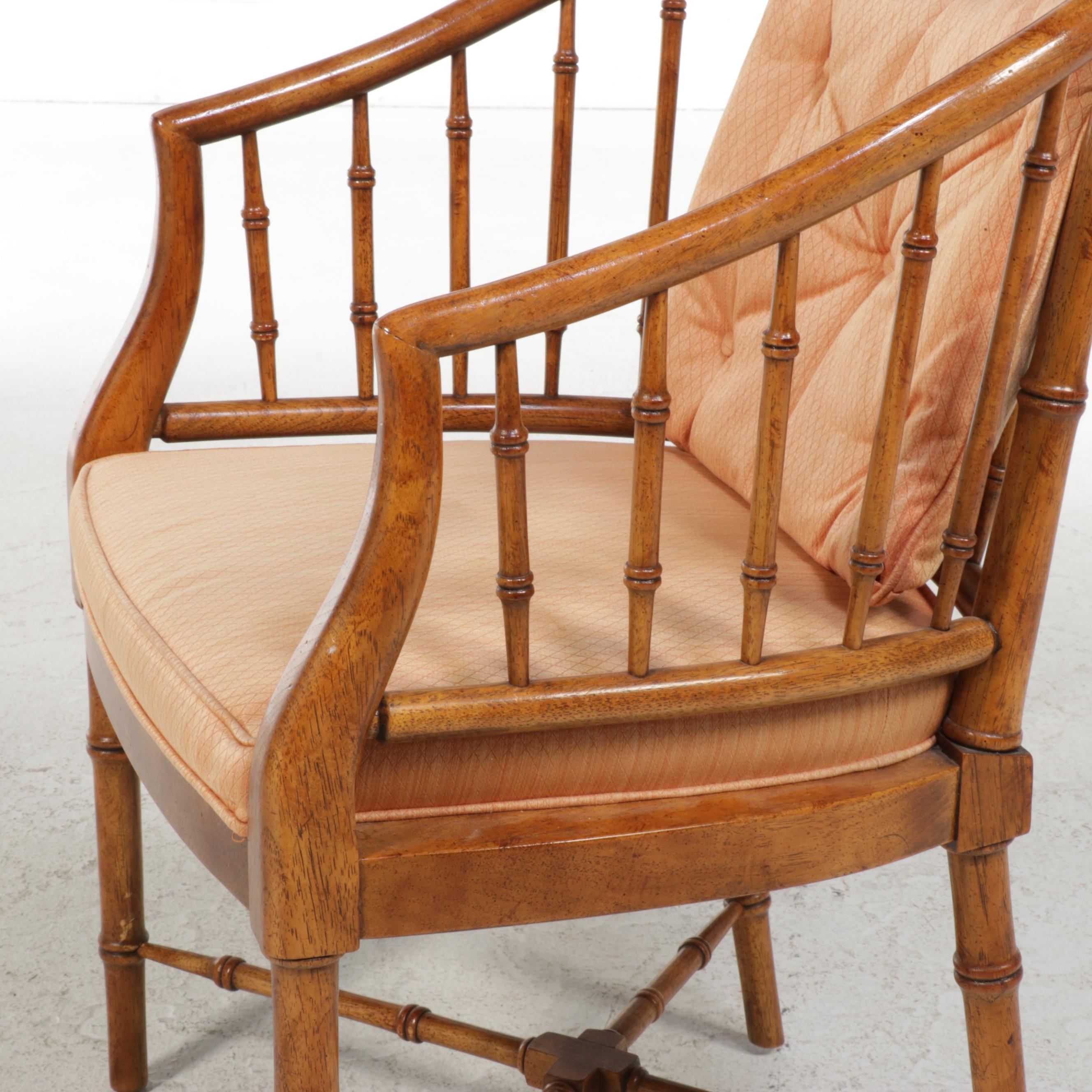 Four Drexel Heritage Regency Style Faux-Bamboo Carved Hardwood Armchairs