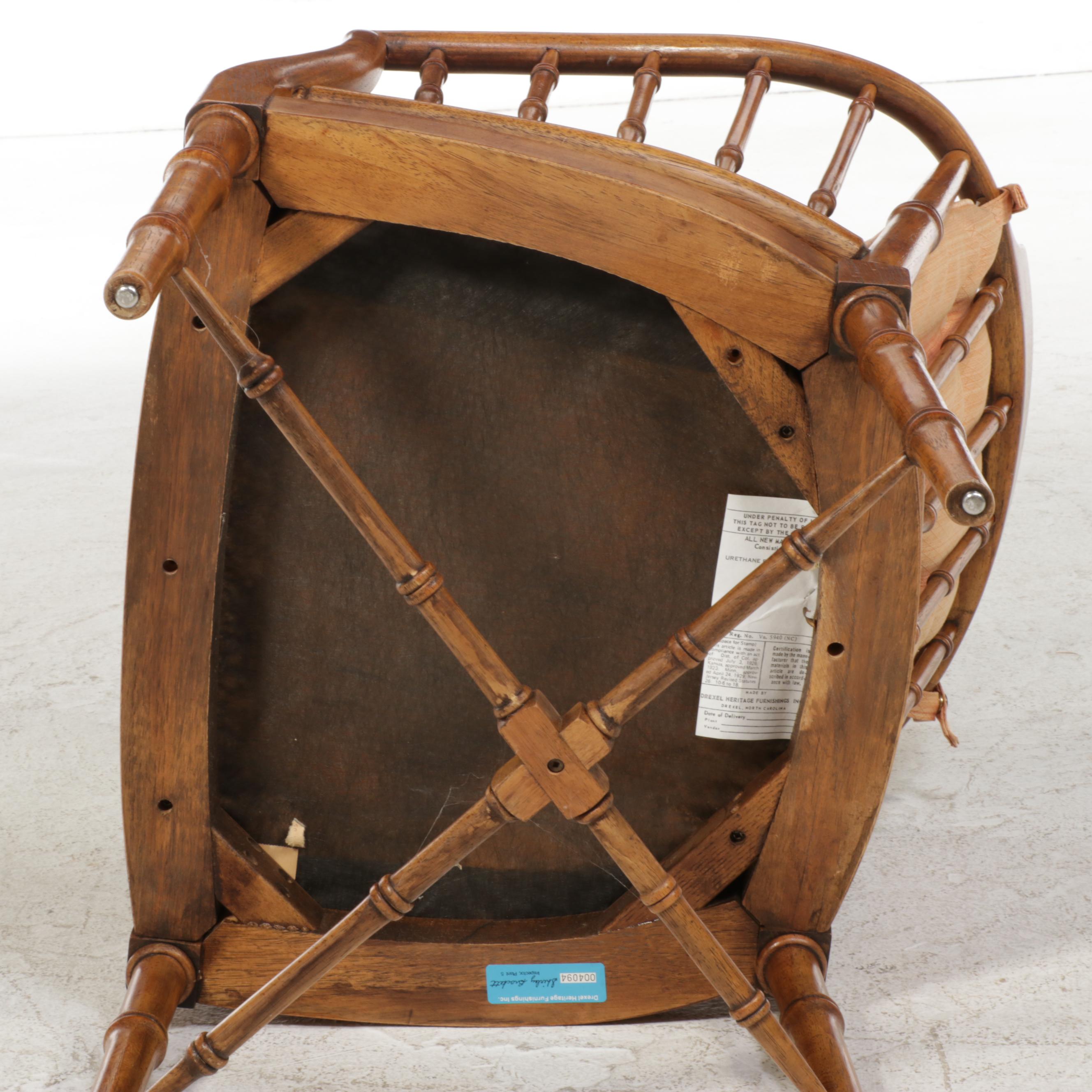 Four Drexel Heritage Regency Style Faux-Bamboo Carved Hardwood Armchairs