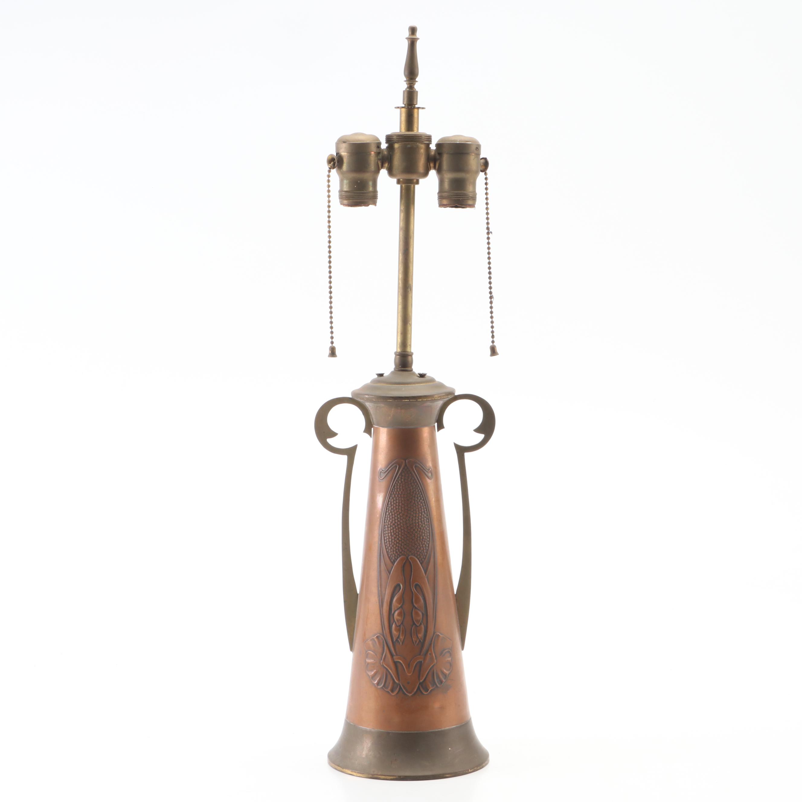 Beldray Art Nouveau Copper and Brass Table Lamp, Early 20th Century