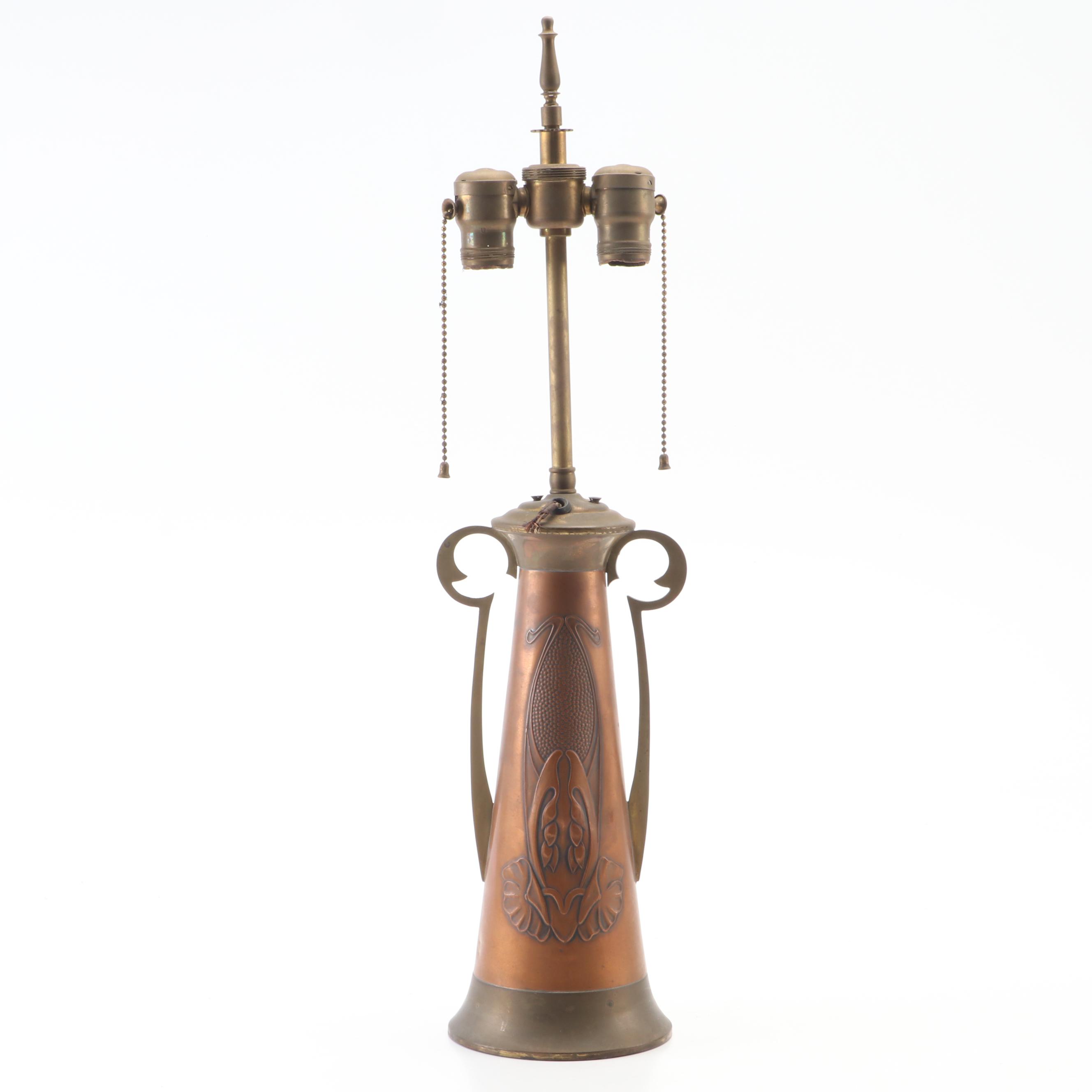 Beldray Art Nouveau Copper and Brass Table Lamp, Early 20th Century
