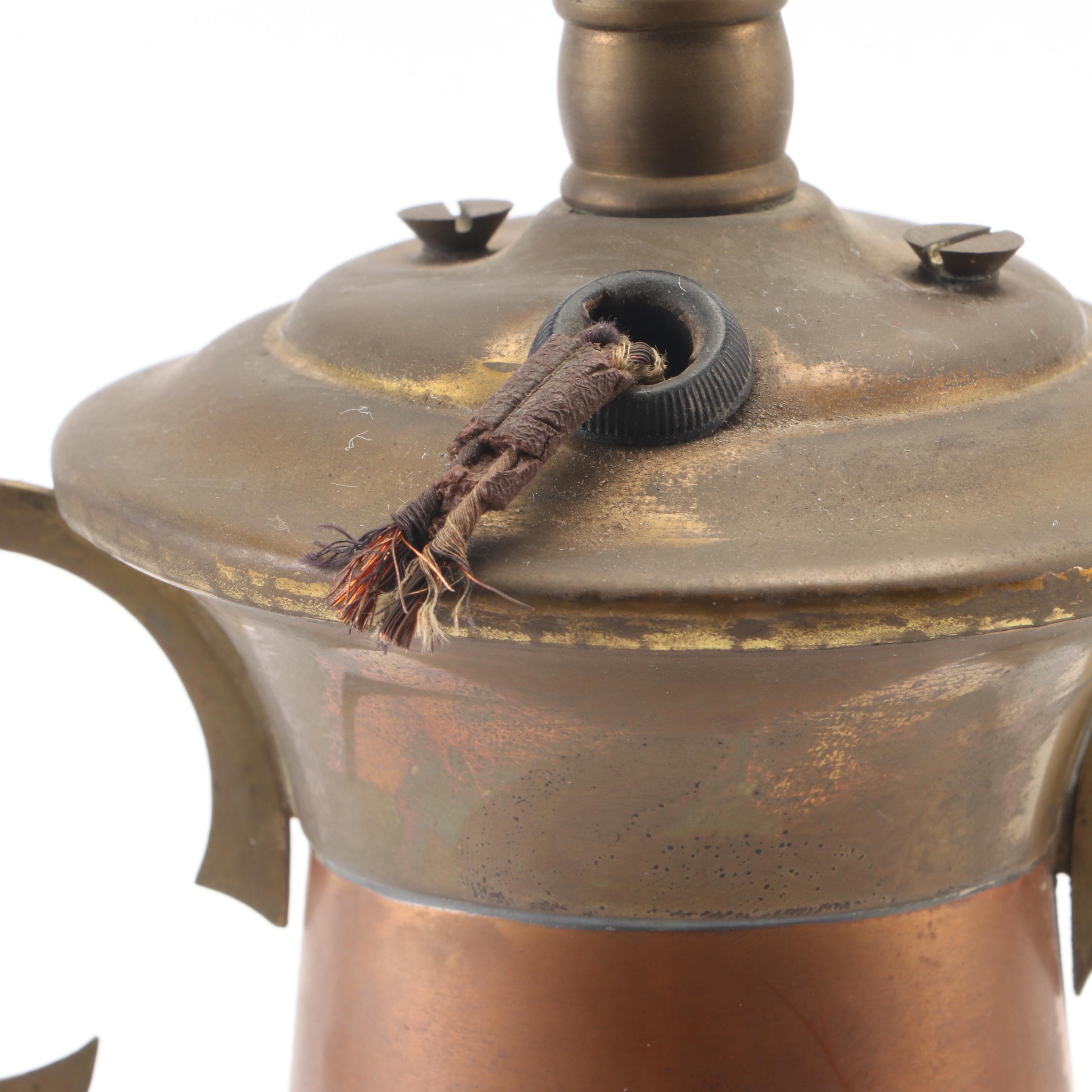 Beldray Art Nouveau Copper and Brass Table Lamp, Early 20th Century